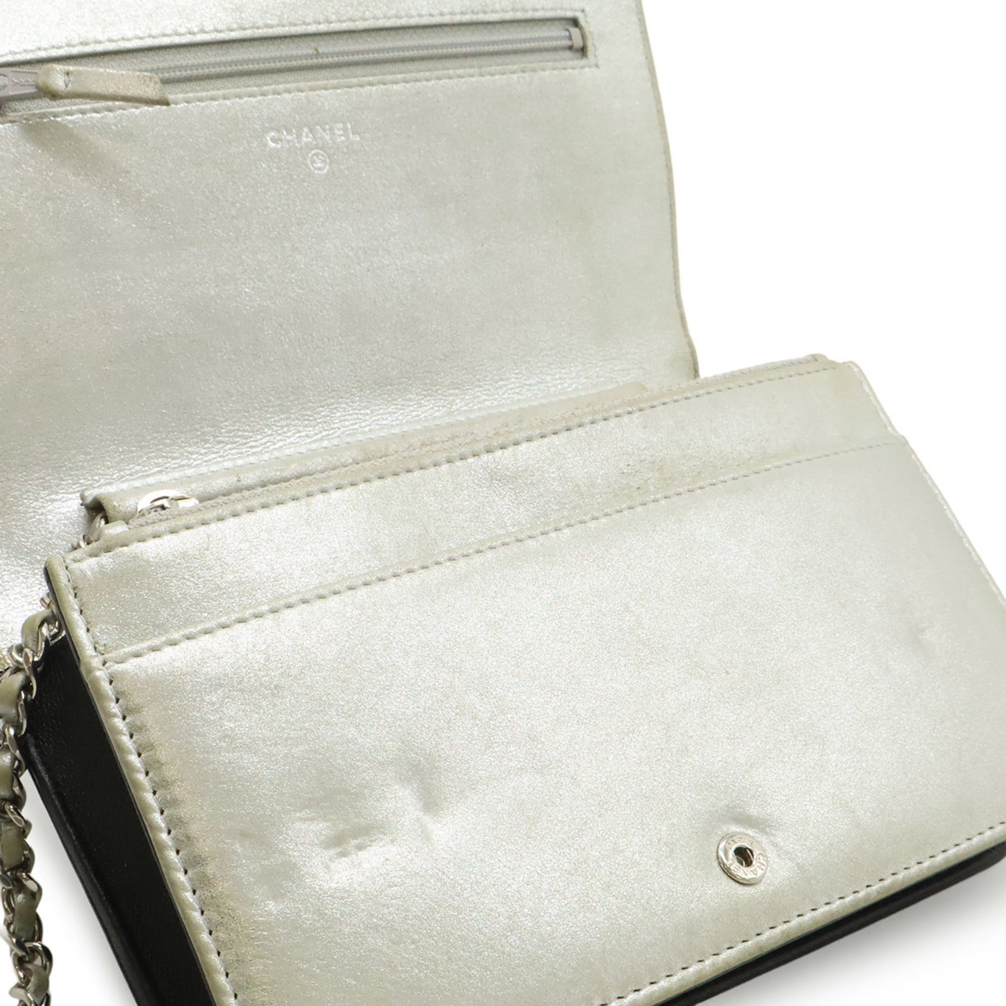 Chanel CHANEL Coco Mark Wallet Chain Shoulder Bag Pouch Leather Black Metallic Silver Size ONE SIZE - 6 Thumbnail
