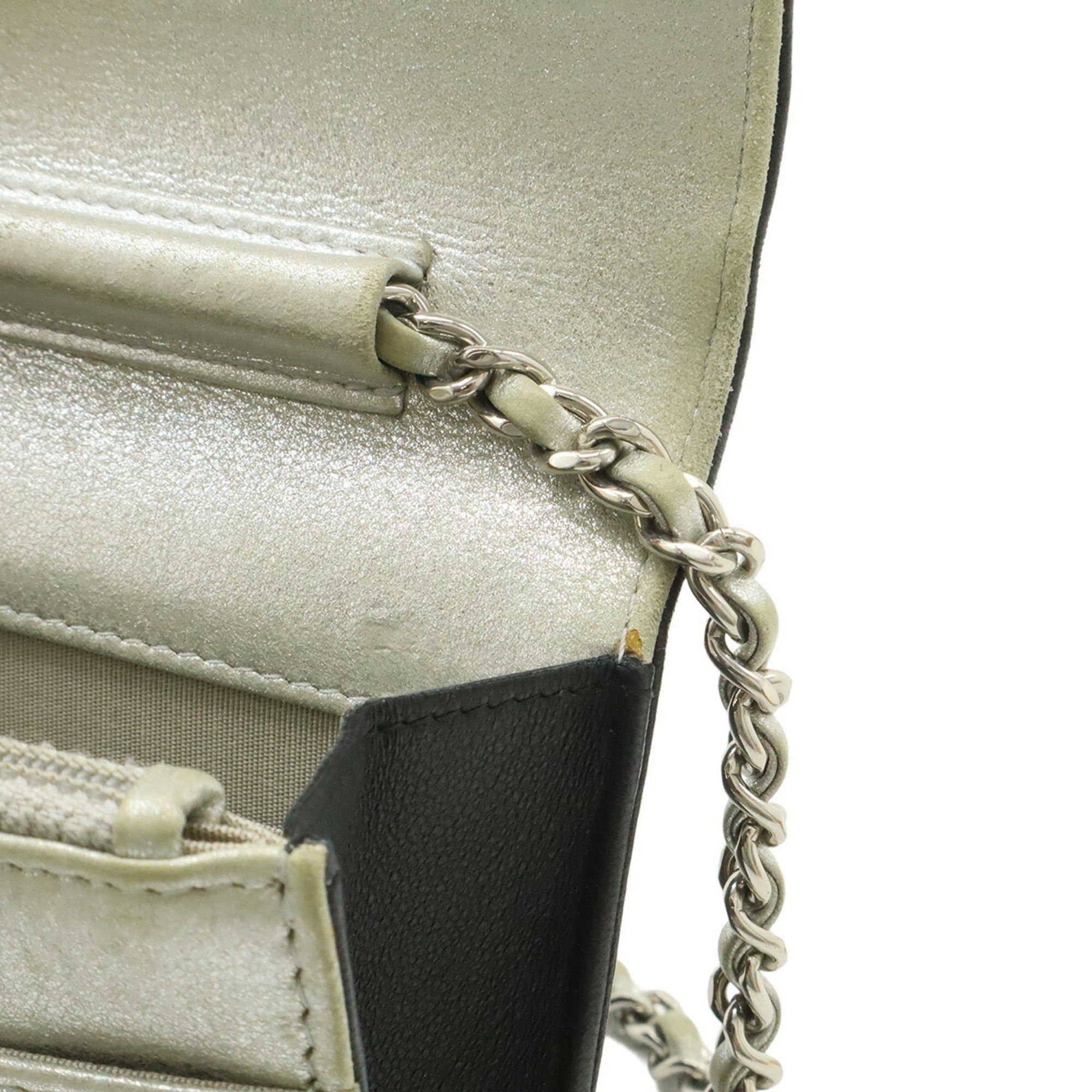Chanel CHANEL Coco Mark Wallet Chain Shoulder Bag Pouch Leather Black Metallic Silver Size ONE SIZE - 7 Thumbnail