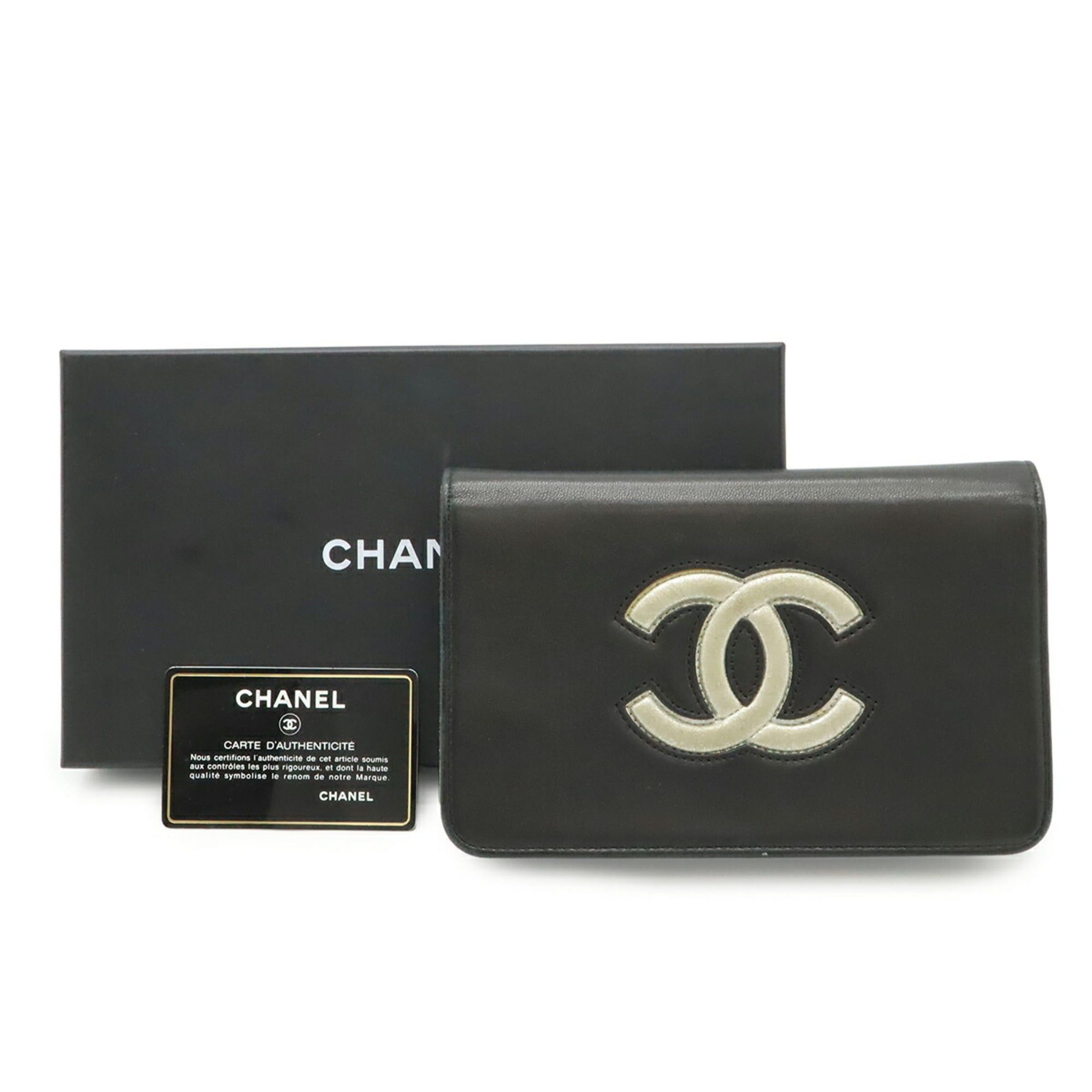 Chanel CHANEL Coco Mark Wallet Chain Shoulder Bag Pouch Leather Black Metallic Silver Size ONE SIZE - 10 Thumbnail
