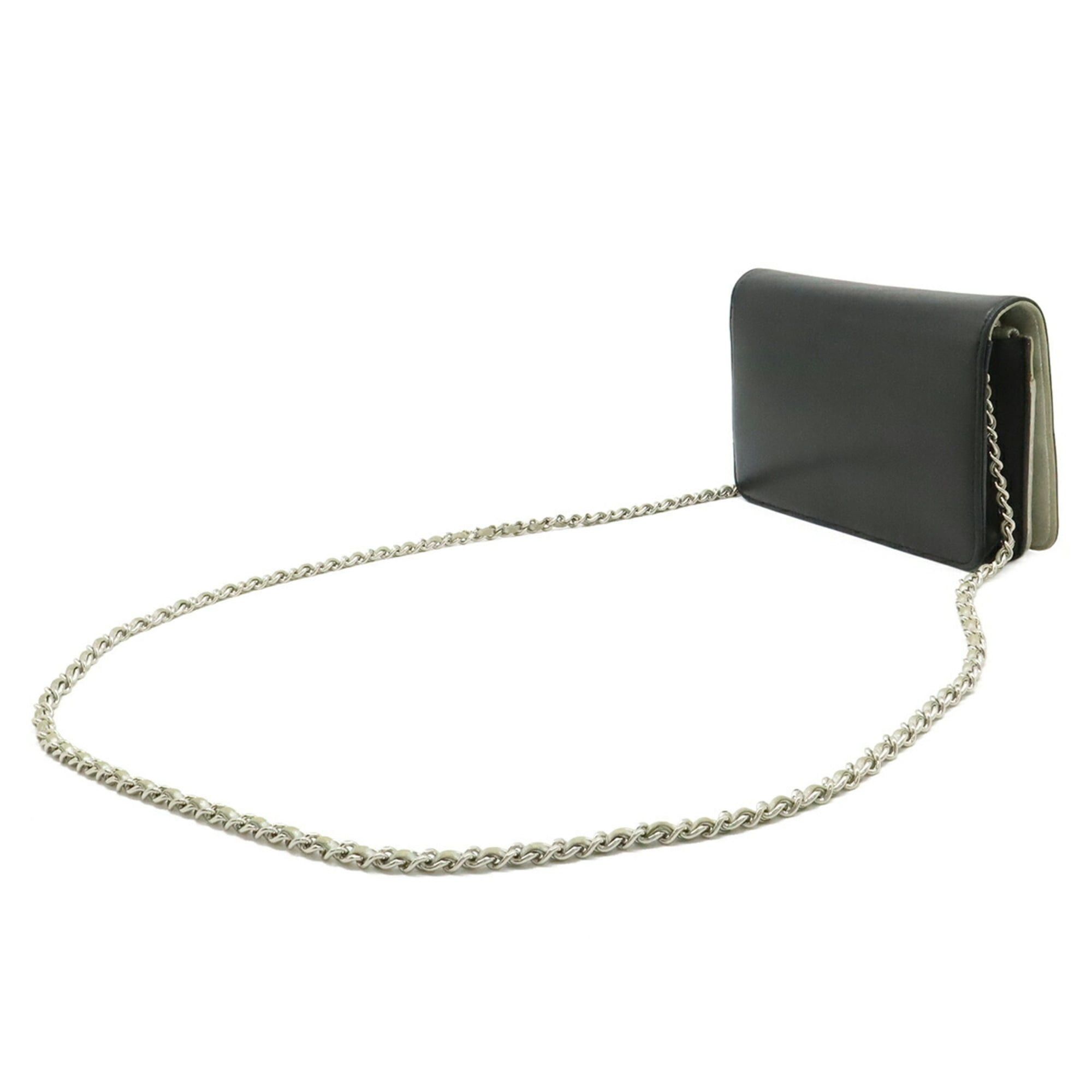 Chanel CHANEL Coco Mark Wallet Chain Shoulder Bag Pouch Leather Black Metallic Silver Size ONE SIZE - 3 Thumbnail