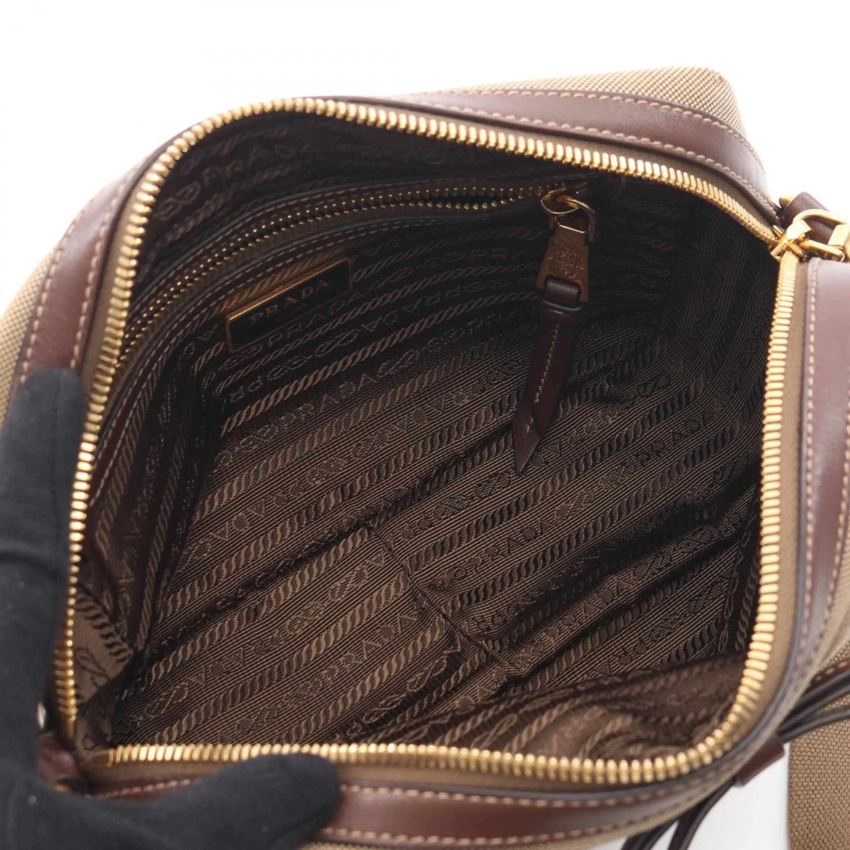 Prada Prada Prada Logo Jacquard Canvas Leather Shoulder Bag Textile Shoulder Bag DUTY FREE for USA Size ONE SIZE - 3 Thumbnail