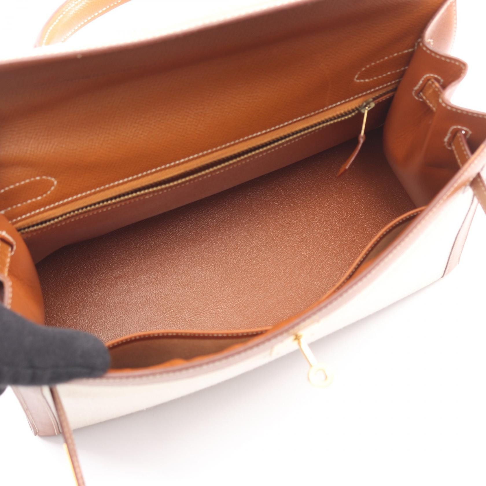 Hermes Hermes Hermes Kelly32 Toile H Canvas Courchevel Leather Leather Handbag Stamp U (1991) DUTY FREE for USA Size ONE SIZE - 3 Thumbnail