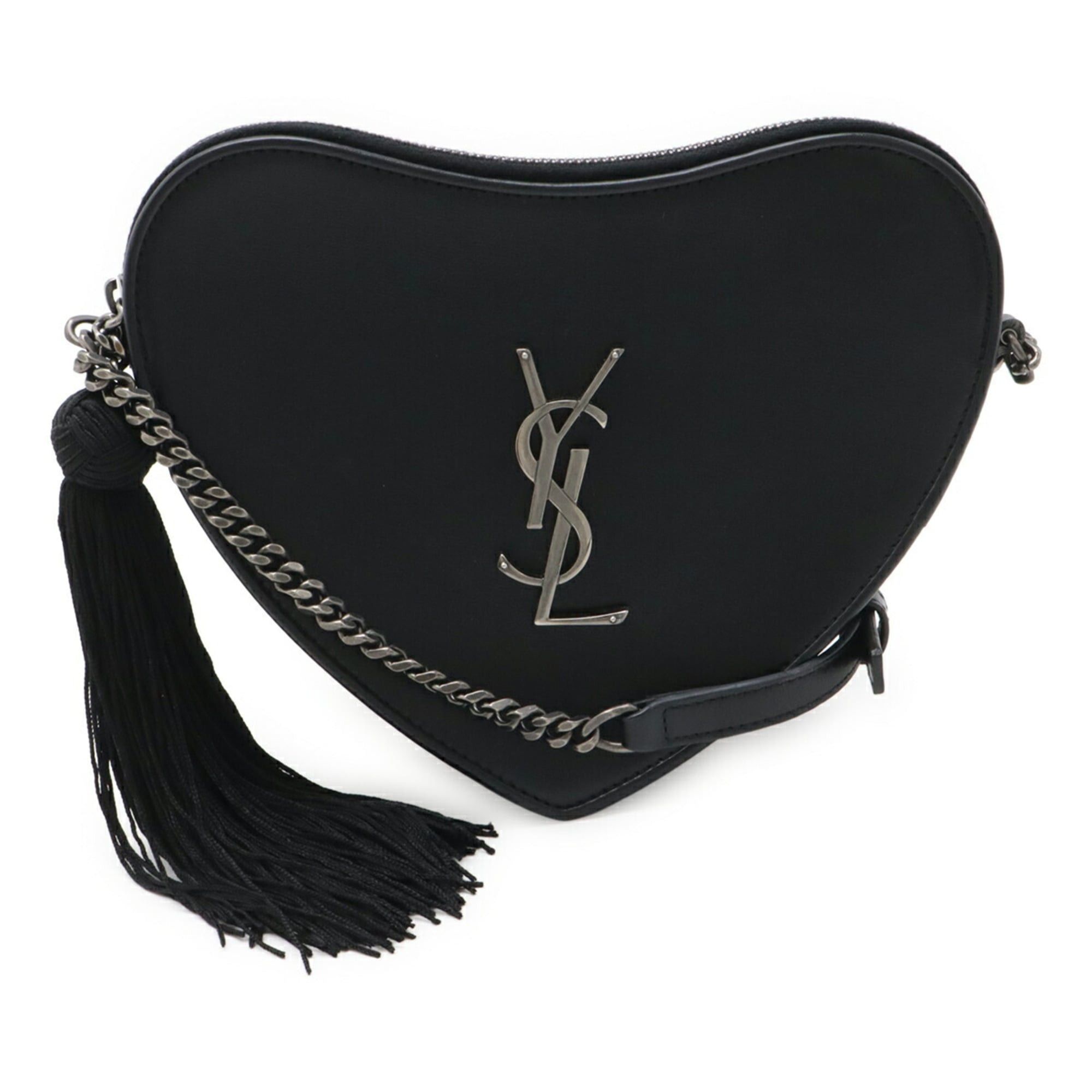 Yves Saint Laurent SAINT LAURENT PARIS YSL Yves Saint Laurent Heart Pochette Chain Shoulder Bag Tassel Leather Black 540694 Size ONE SIZE - 2 Thumbnail