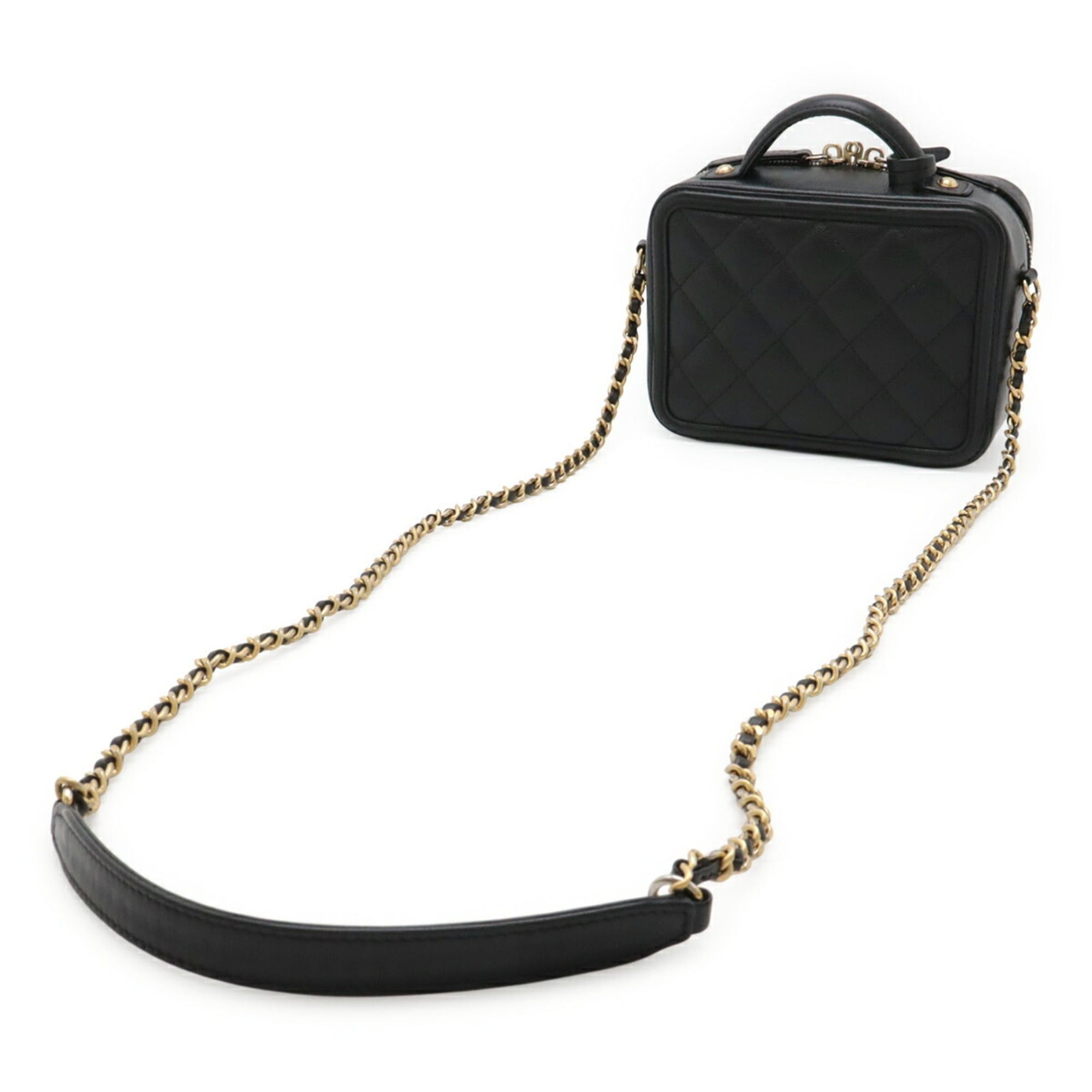 Chanel CHANEL CC Filigree Small Vanity Bag, Handbag, Chain Shoulder Caviar Leather, Black, A93342 Size ONE SIZE - 3 Thumbnail
