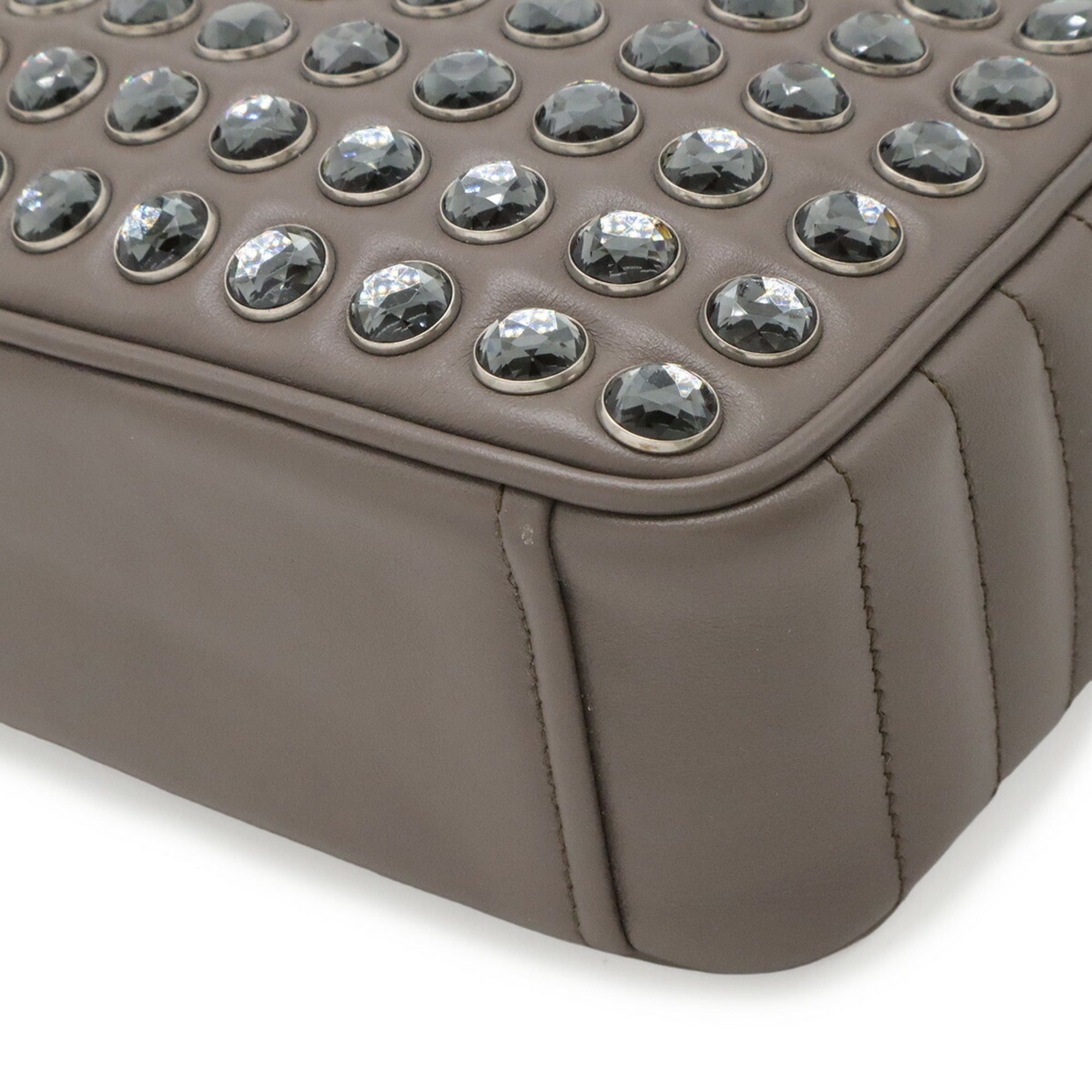 Prada PRADA VITELLO PHENIX Rhinestone Shoulder Bag/Clutch Bag, Leather, Greige, Purchased from an Overseas Boutique, 1BH103 Size ONE SIZE - 4 Thumbnail