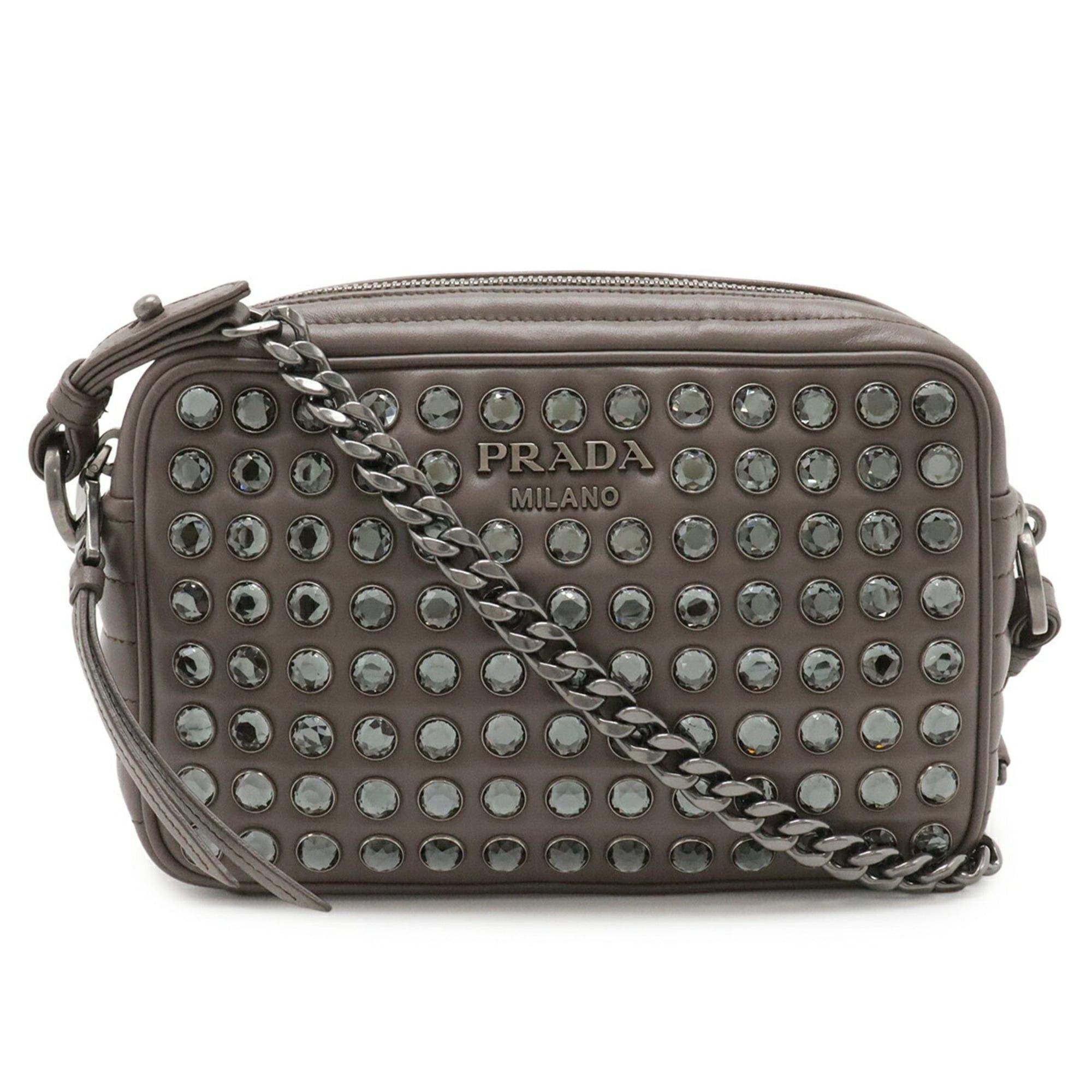 Prada PRADA VITELLO PHENIX Rhinestone Shoulder Bag/Clutch Bag, Leather, Greige, Purchased from an Overseas Boutique, 1BH103 Size ONE SIZE - 2 Thumbnail