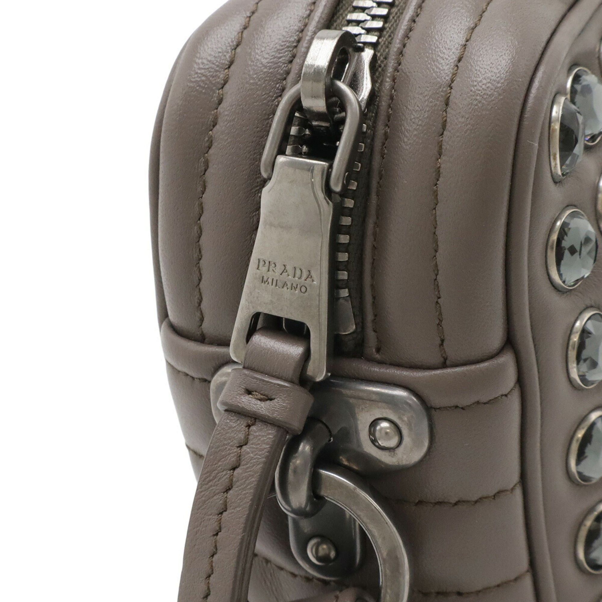 Prada PRADA VITELLO PHENIX Rhinestone Shoulder Bag/Clutch Bag, Leather, Greige, Purchased from an Overseas Boutique, 1BH103 Size ONE SIZE - 5 Thumbnail