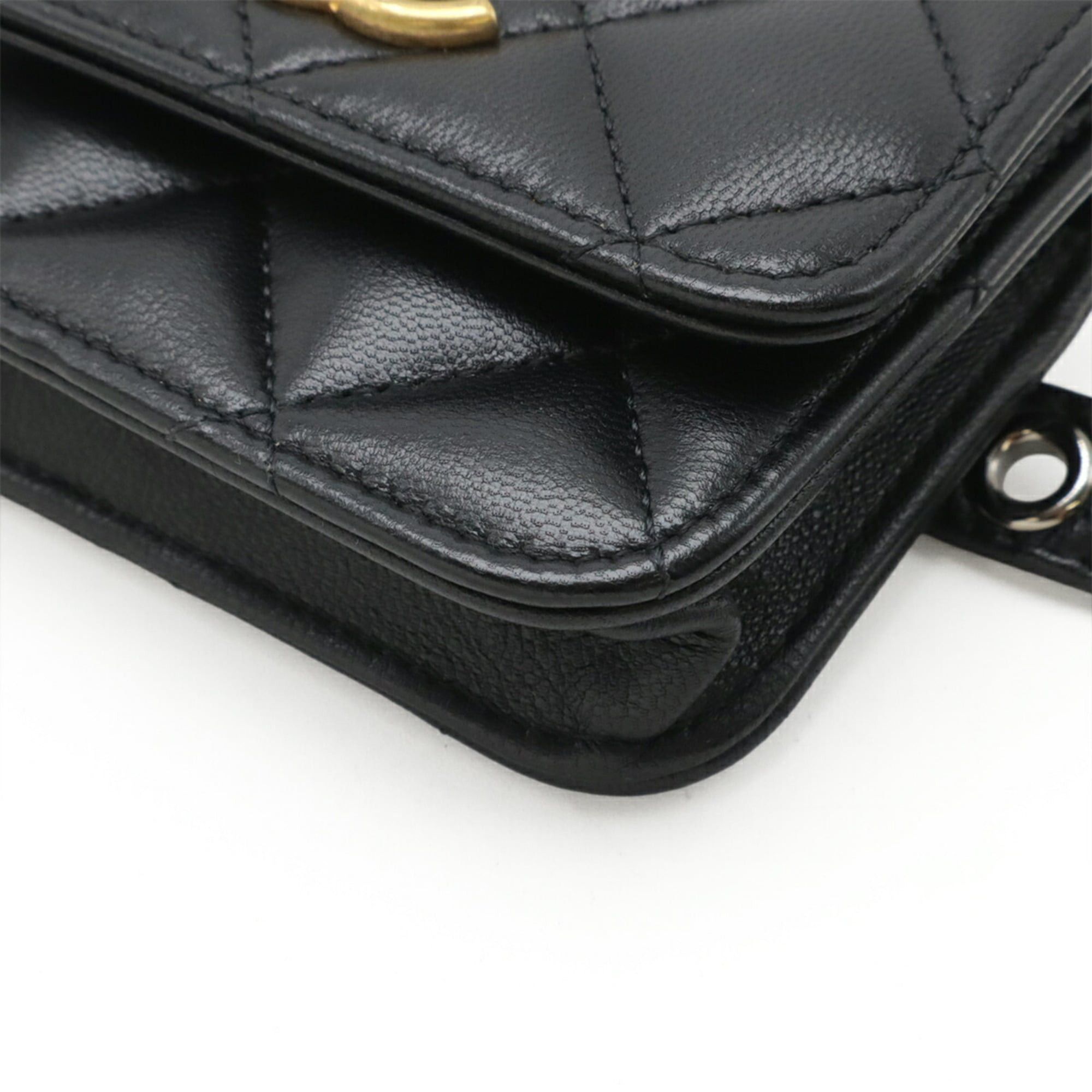 Chanel CHANEL Matelassé Coco Mark Mini Waist Bag/Waist Pouch with Chain, Leather, Black AP2549 Size ONE SIZE - 4 Thumbnail