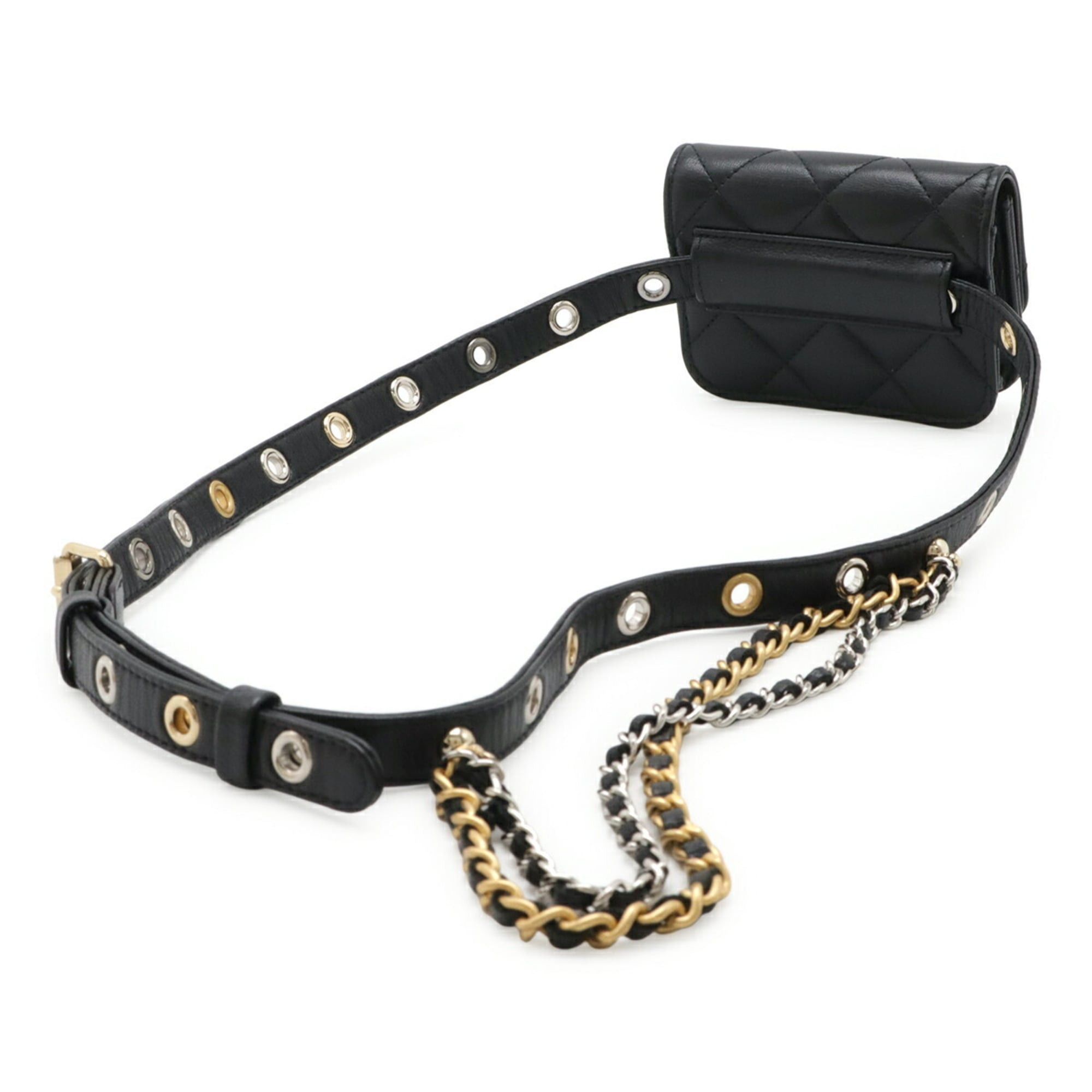 Chanel CHANEL Matelassé Coco Mark Mini Waist Bag/Waist Pouch with Chain, Leather, Black AP2549 Size ONE SIZE - 3 Thumbnail