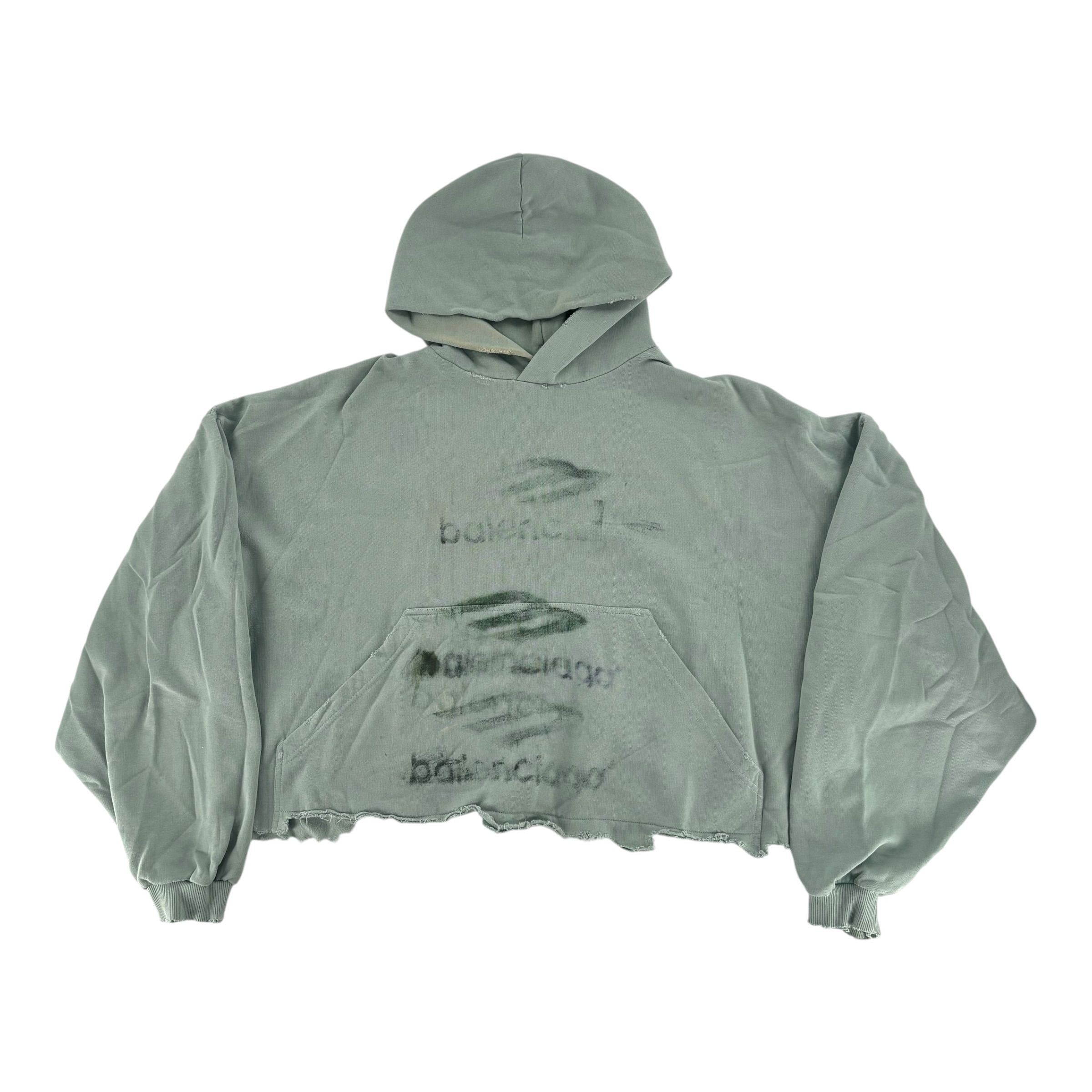 Balenciaga DIY Imprint Cropped Hoodie Sage Green Size US L / EU 52-54 / 3 - 2 Thumbnail