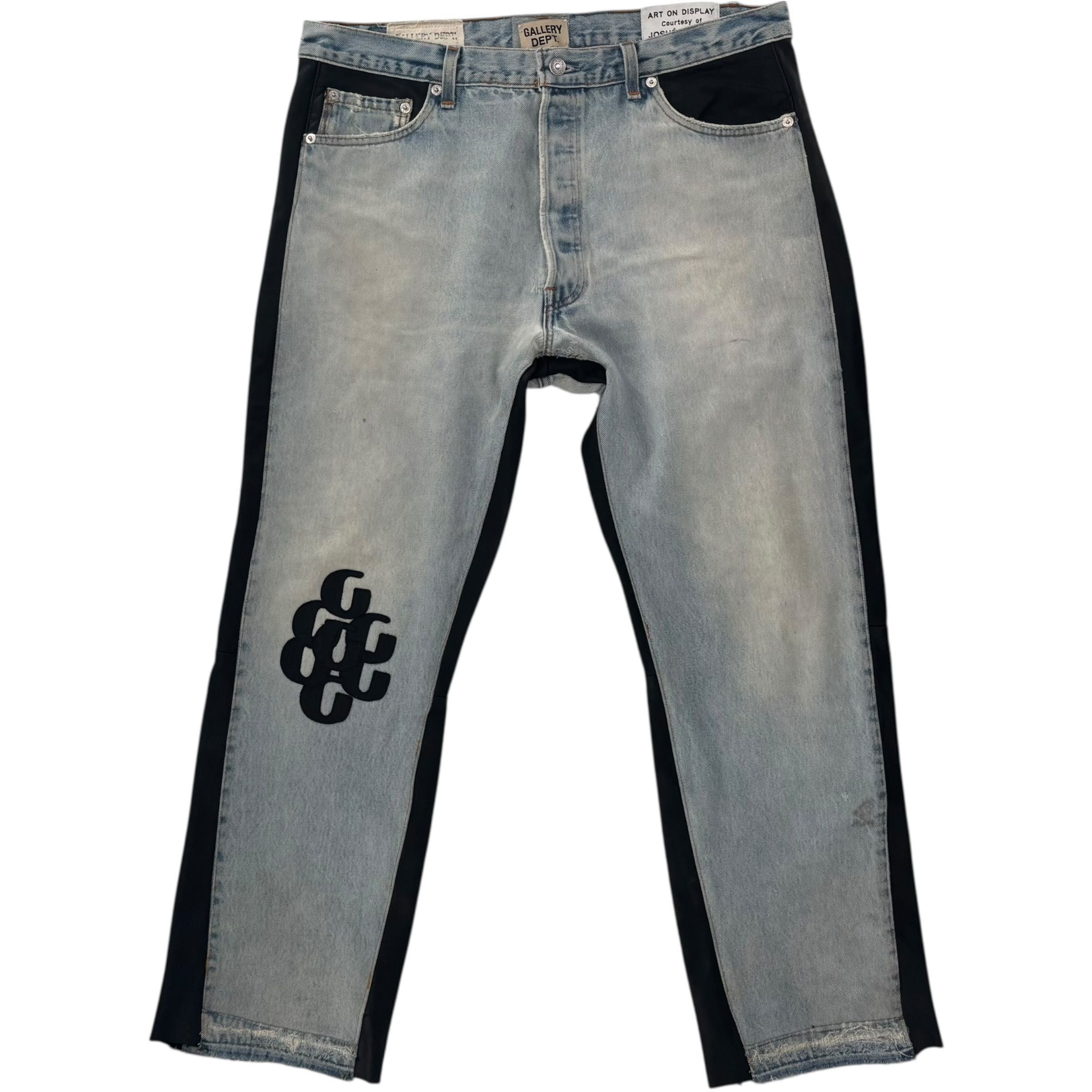 Gallery Dept. Leather Insert Bronco Flare Jeans Blue Size US 37 - 2 Thumbnail