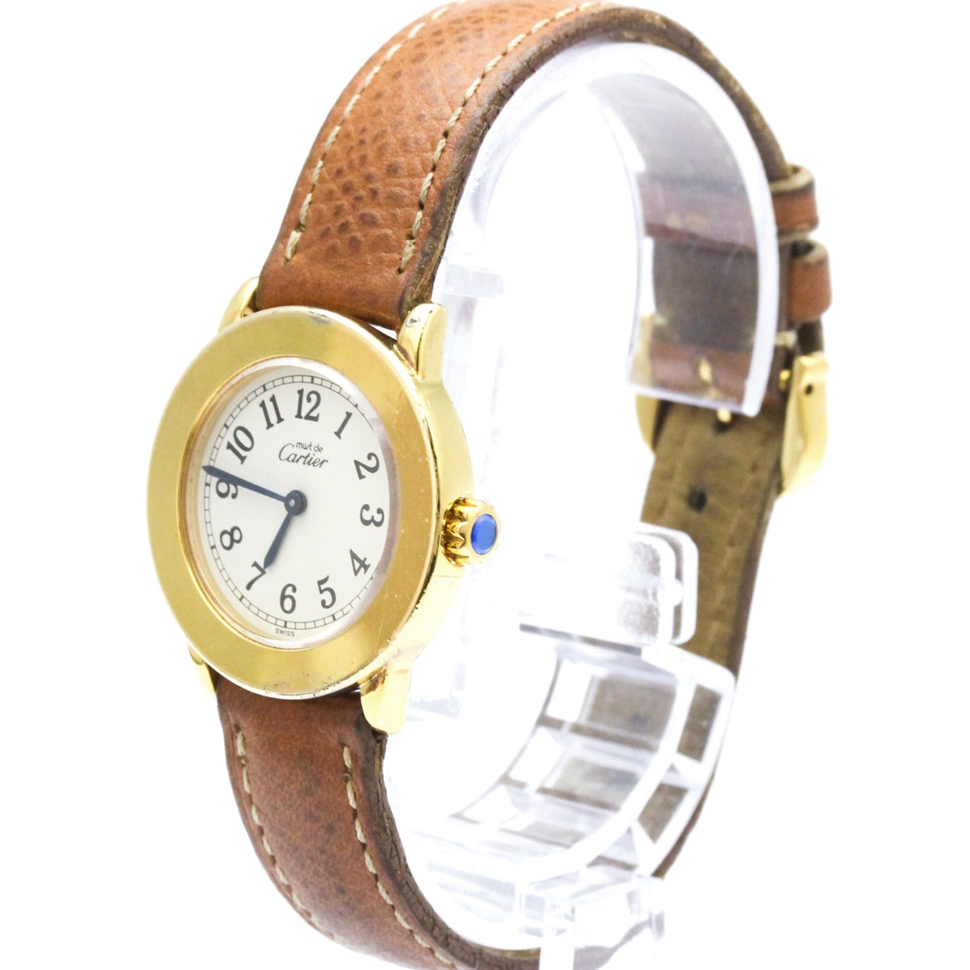 Cartier Must Rondo Gold Plated Leather Quartz Analog Display Ivory Dial Watch Cartier Watch Must Tank Ivory Dial Roman index SM Women 21mm  main image 2