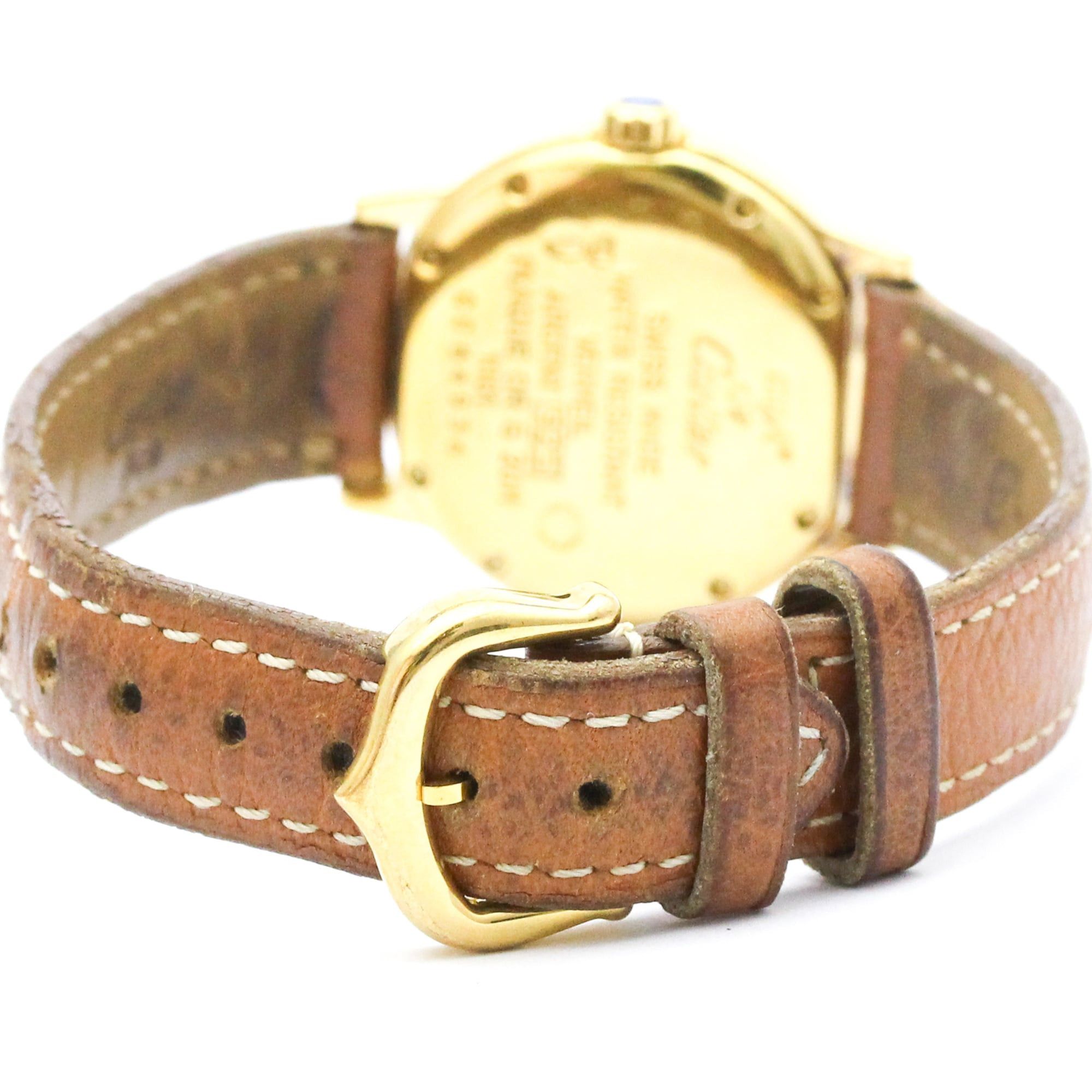 Cartier Must Rondo Gold Plated Leather Quartz Analog Display Ivory Dial Watch CARTIER Must Rondo SM beige Dial Quartz Ladies Watch main image 2
