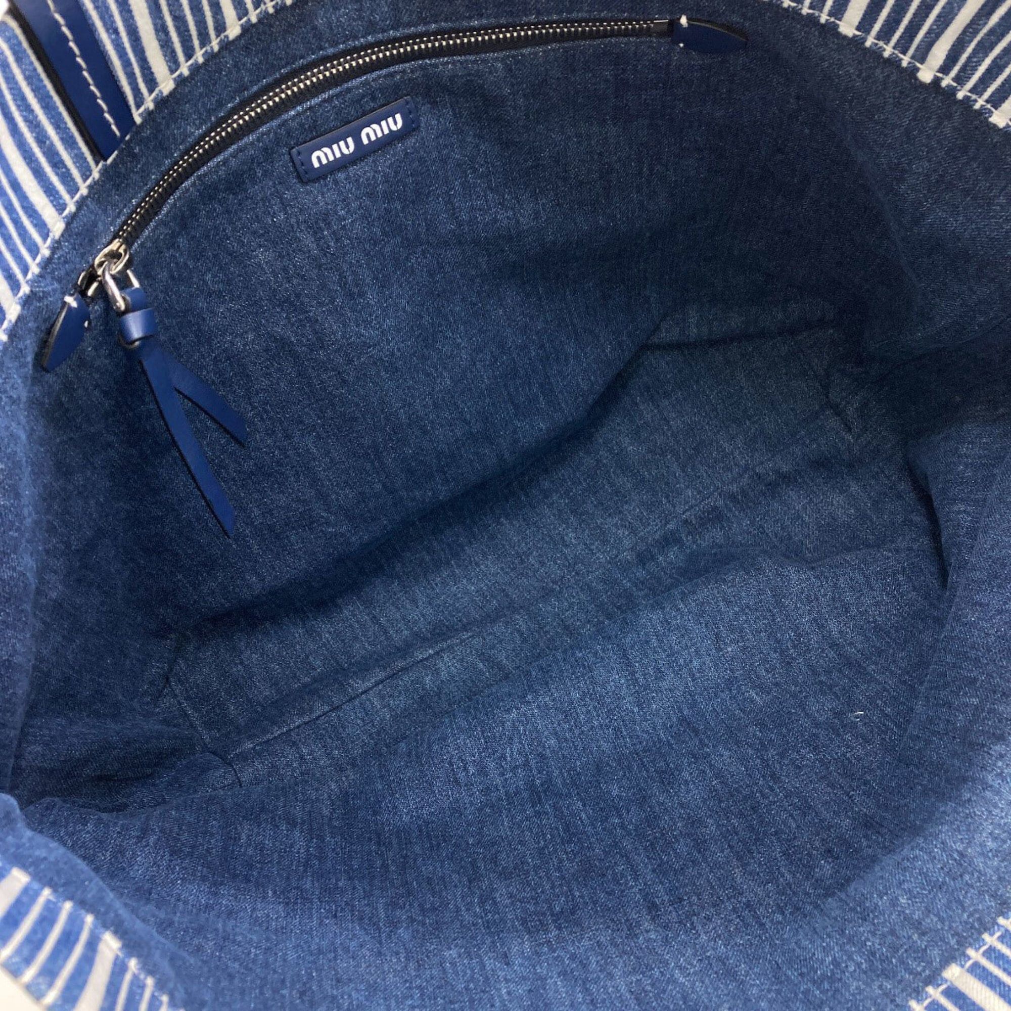 Miu Miu Miu Miu Miu Striped Denim Tote Bag for Women Size ONE SIZE - 5 Thumbnail