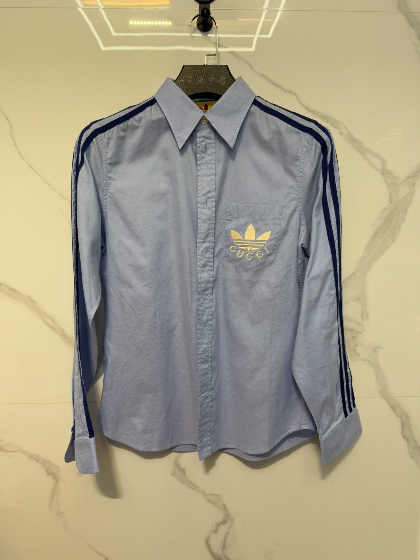 Gucci Gucci x Adidas Trefoil Logo Shirt Blue Size S Size US S / EU 44-46 / 1 - 2 Thumbnail