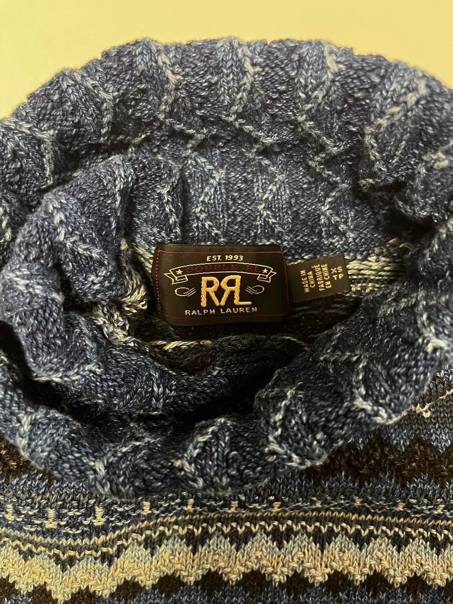 RRL Ralph Lauren RRL Indigo Fair Isle Turtleneck Sweater XS Size US XS / EU 42 / 0 - 4 Thumbnail