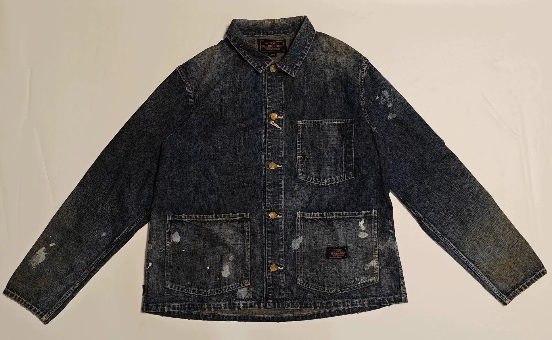 Neighborhood Neighborhood Distressed Paint Splatter Denim Shirt Size L Size US L / EU 52-54 / 3 - 2 Thumbnail
