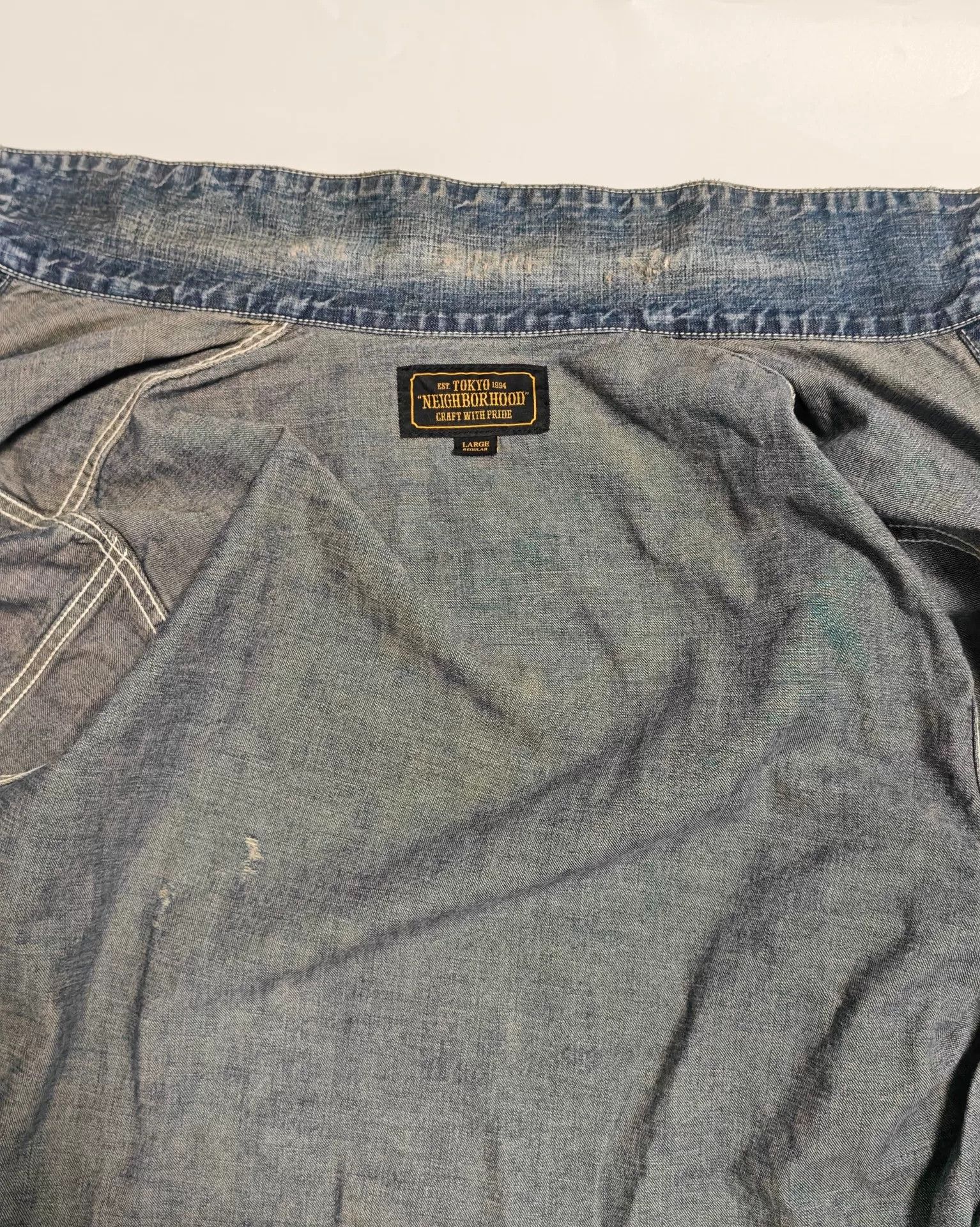 Neighborhood Neighborhood Distressed Paint Splatter Denim Shirt Size L Size US L / EU 52-54 / 3 - 7 Thumbnail