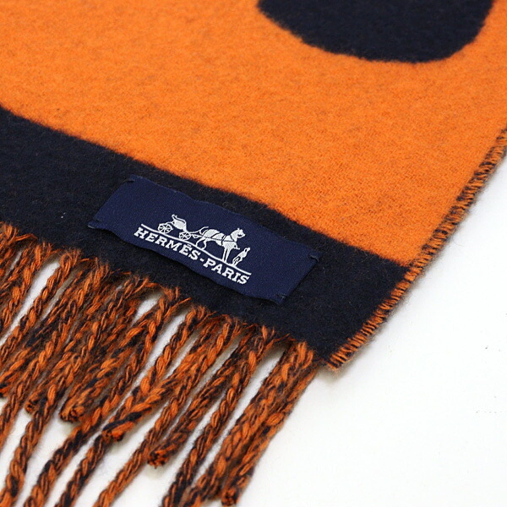 Hermes HERMES scarf, Love Story design, orange and navy, cashmere, horse pattern, jacquard weave, unused. Size ONE SIZE - 5 Thumbnail
