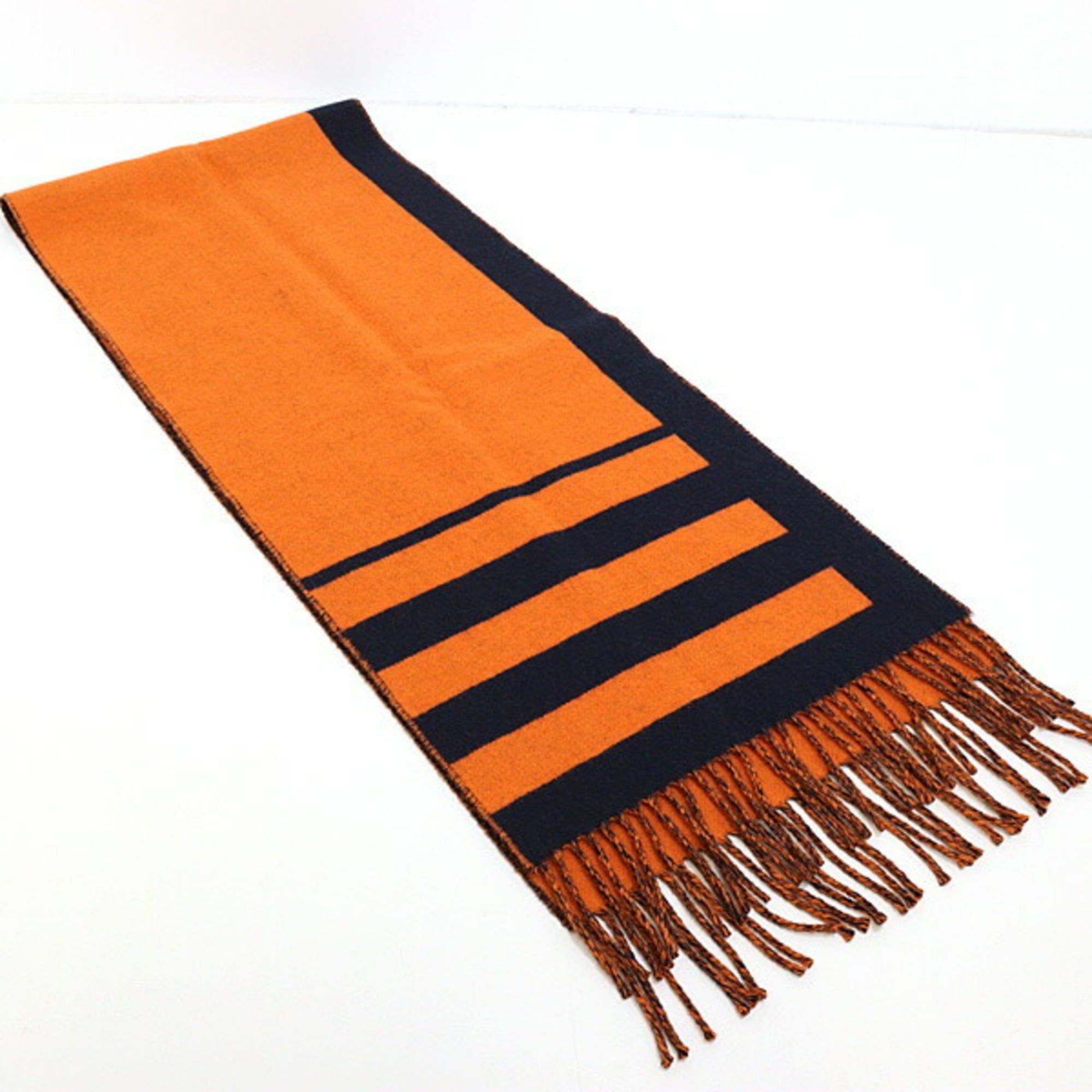 Hermes HERMES scarf, Love Story design, orange and navy, cashmere, horse pattern, jacquard weave, unused. Size ONE SIZE - 4 Thumbnail
