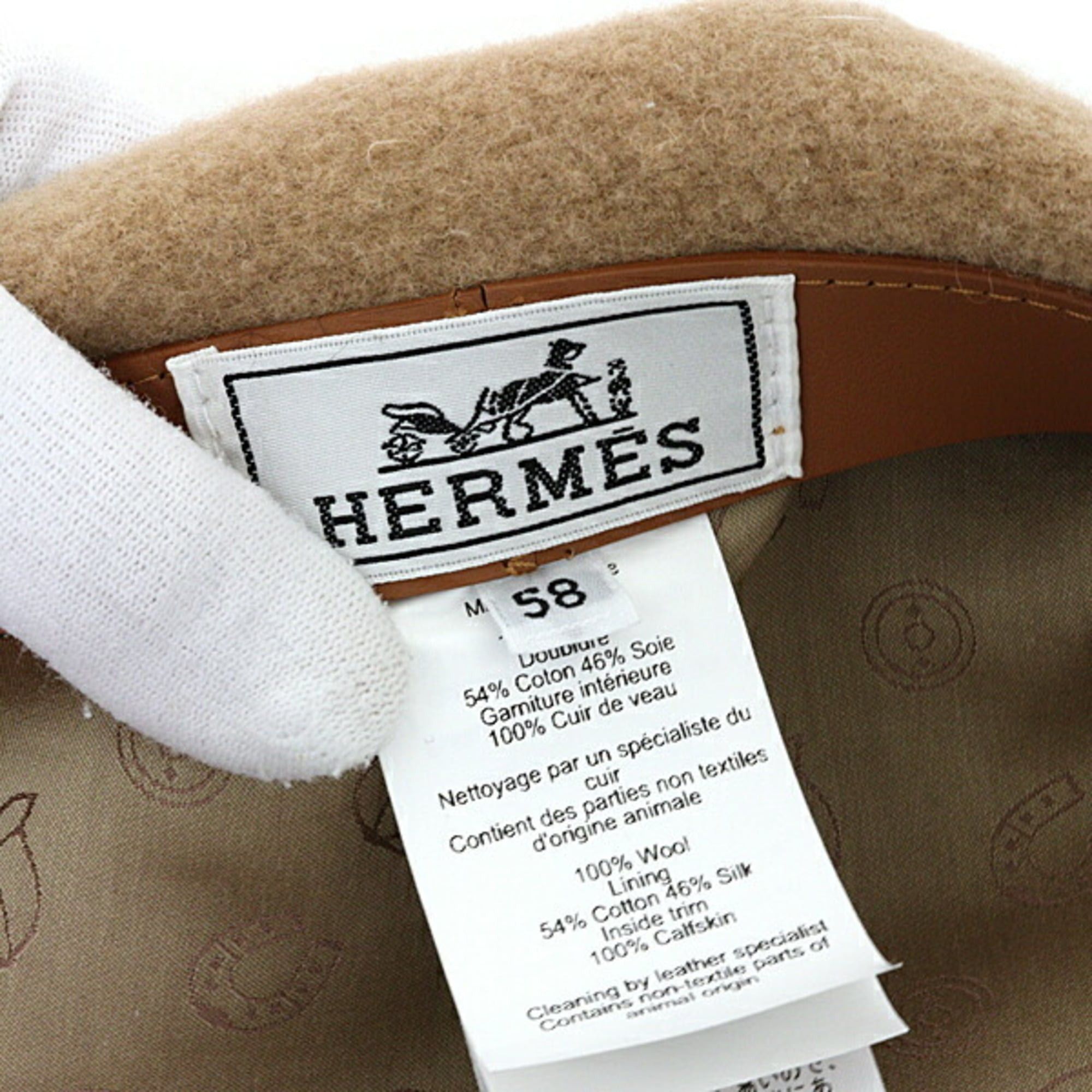 Hermes Hermes Beret "Bonnie Jump" Hat Merino Wool Felt Calfskin H252013N TB58 Beige Trench Unused Size ONE SIZE - 4 Thumbnail