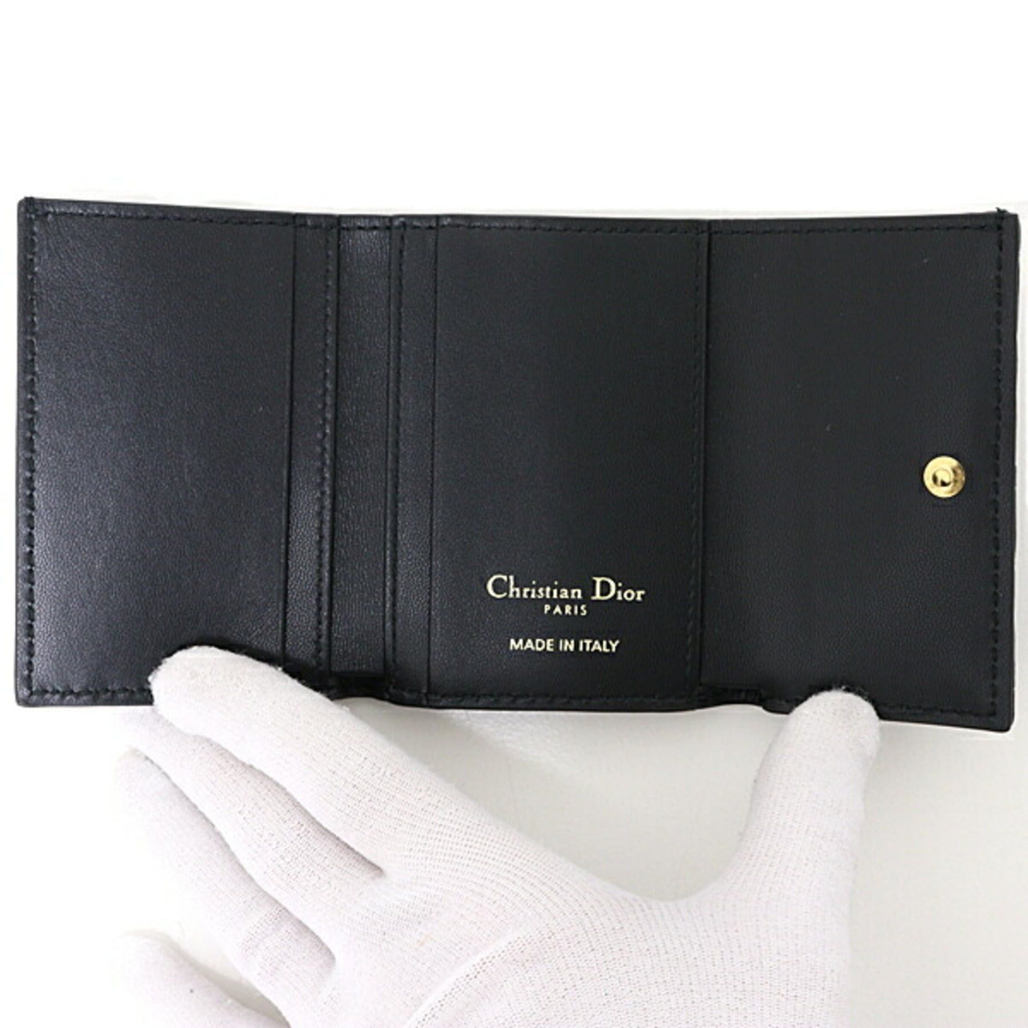 Dior Christian Dior Dior Caro Veronia Tri-fold Wallet, Mini Cannage Pattern, Calfskin, S5251UWHC, Black, Unused Size ONE SIZE - 3 Thumbnail