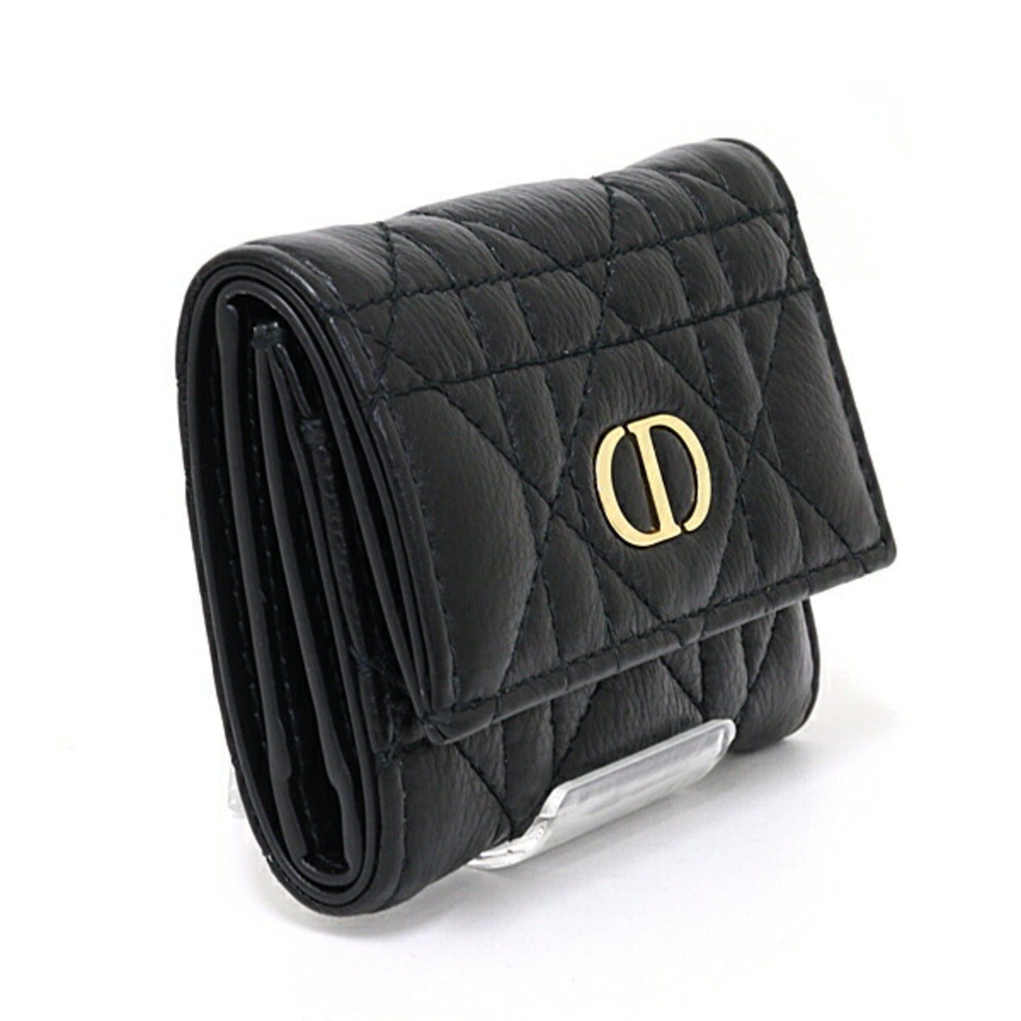 Dior Christian Dior Dior Caro Veronia Tri-fold Wallet, Mini Cannage Pattern, Calfskin, S5251UWHC, Black, Unused Size ONE SIZE - 2 Thumbnail