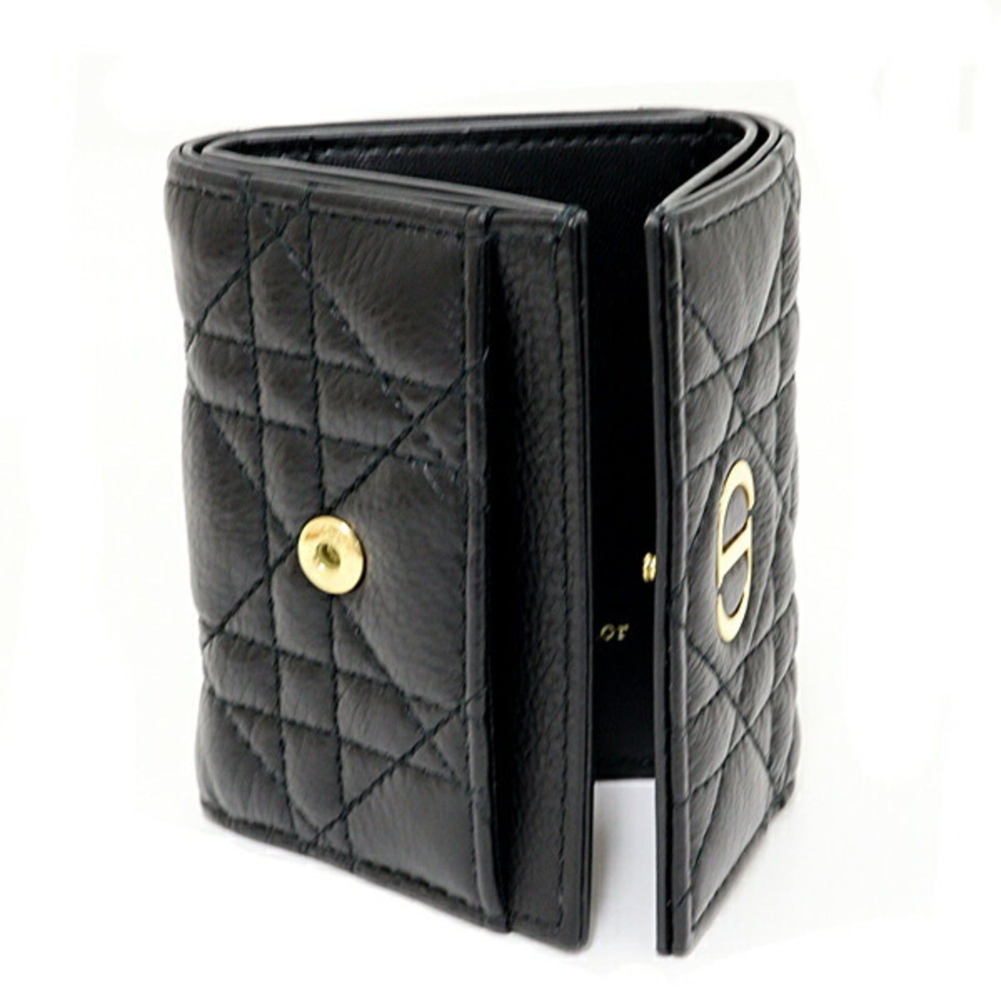 Dior Christian Dior Dior Caro Veronia Tri-fold Wallet, Mini Cannage Pattern, Calfskin, S5251UWHC, Black, Unused Size ONE SIZE - 5 Thumbnail