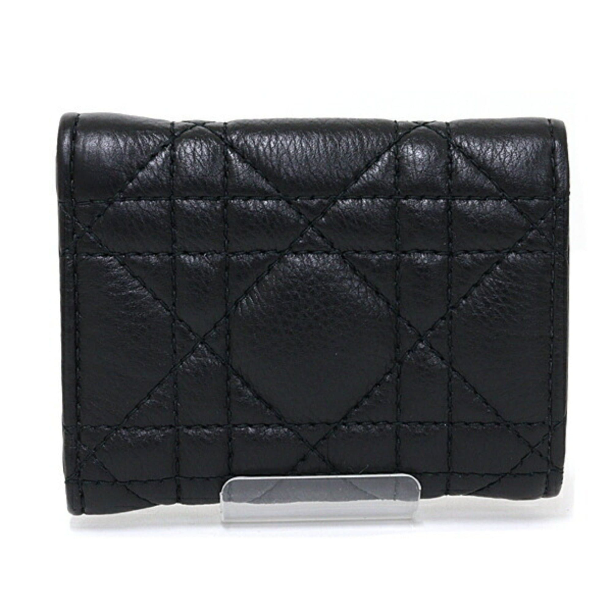 Dior Christian Dior Dior Caro Veronia Tri-fold Wallet, Mini Cannage Pattern, Calfskin, S5251UWHC, Black, Unused Size ONE SIZE - 4 Thumbnail