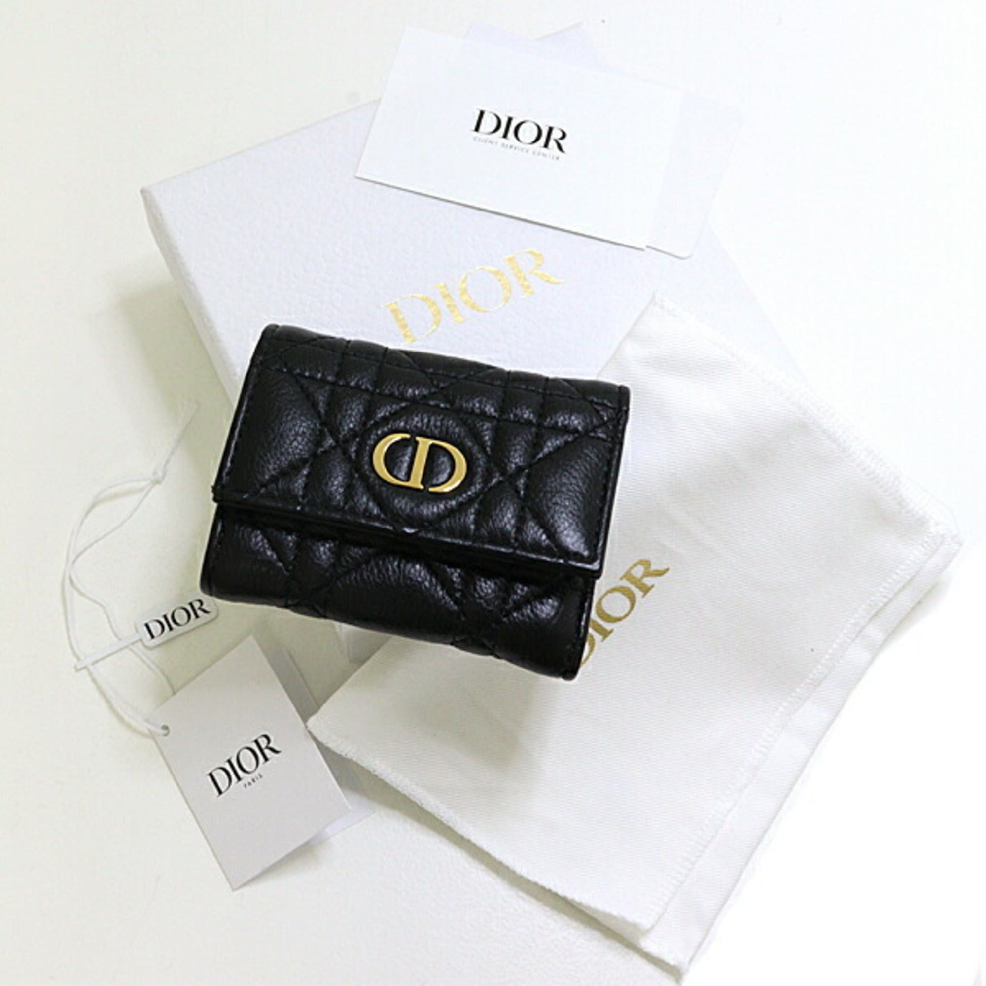 Dior Christian Dior Dior Caro Veronia Tri-fold Wallet, Mini Cannage Pattern, Calfskin, S5251UWHC, Black, Unused Size ONE SIZE - 6 Thumbnail