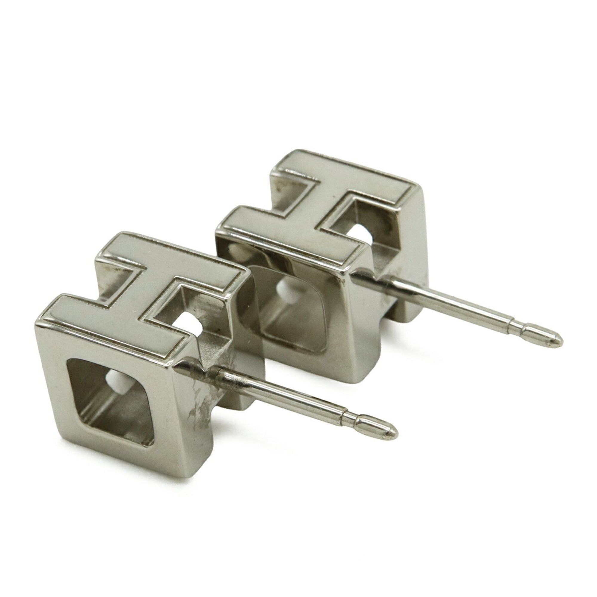 Hermes HERMES Cage d'H H-Cube Stud Earrings, Metal Enamel, Silver, Ivory Size ONE SIZE - 6 Thumbnail