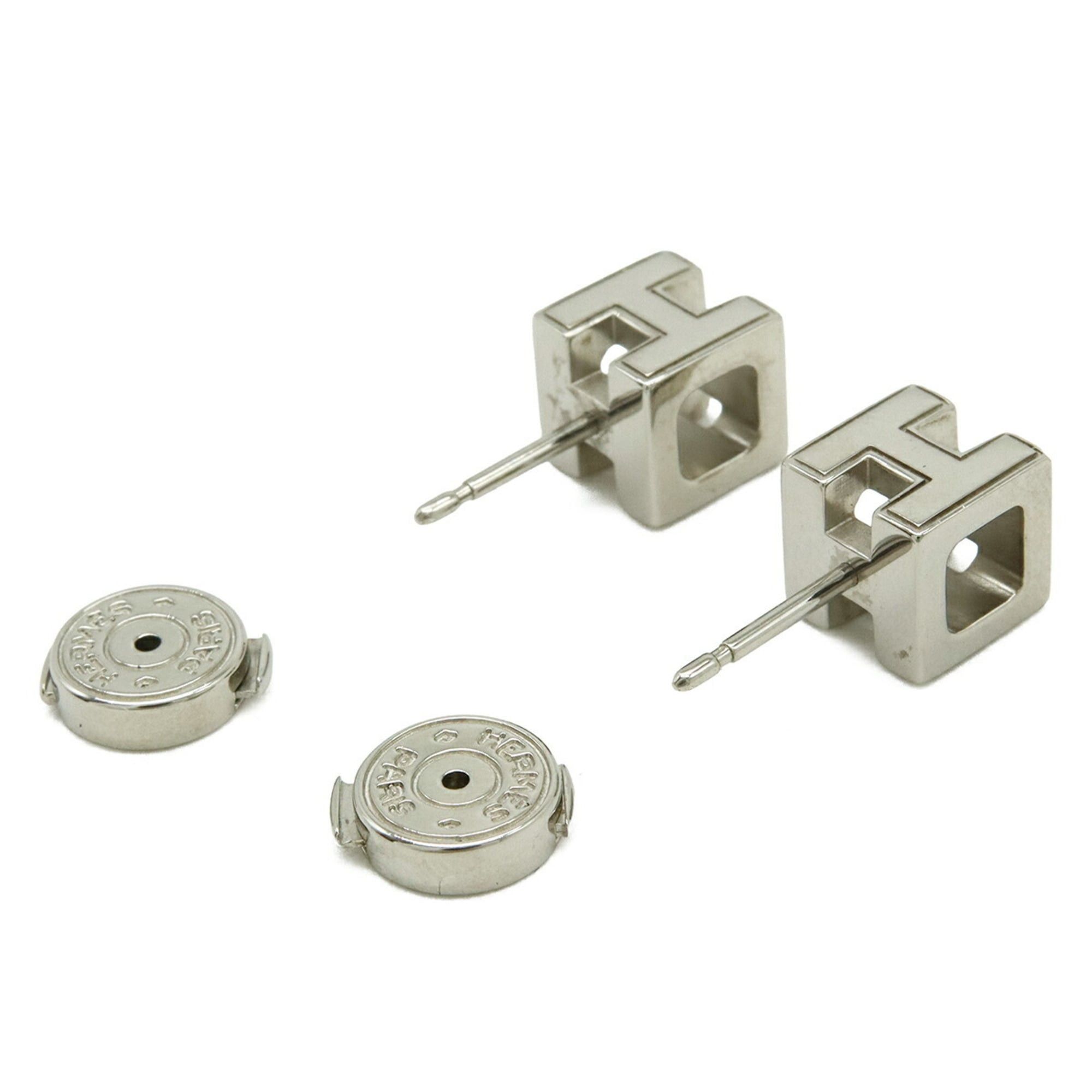Hermes HERMES Cage d'H H-Cube Stud Earrings, Metal Enamel, Silver, Ivory Size ONE SIZE - 4 Thumbnail