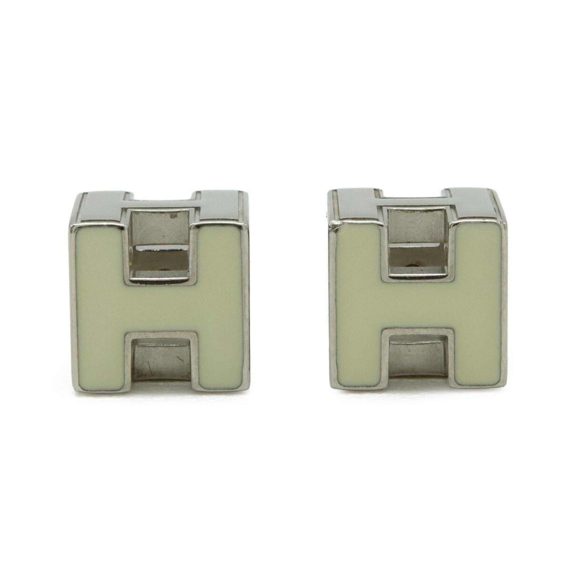 Hermes HERMES Cage d'H H-Cube Stud Earrings, Metal Enamel, Silver, Ivory Size ONE SIZE - 2 Thumbnail