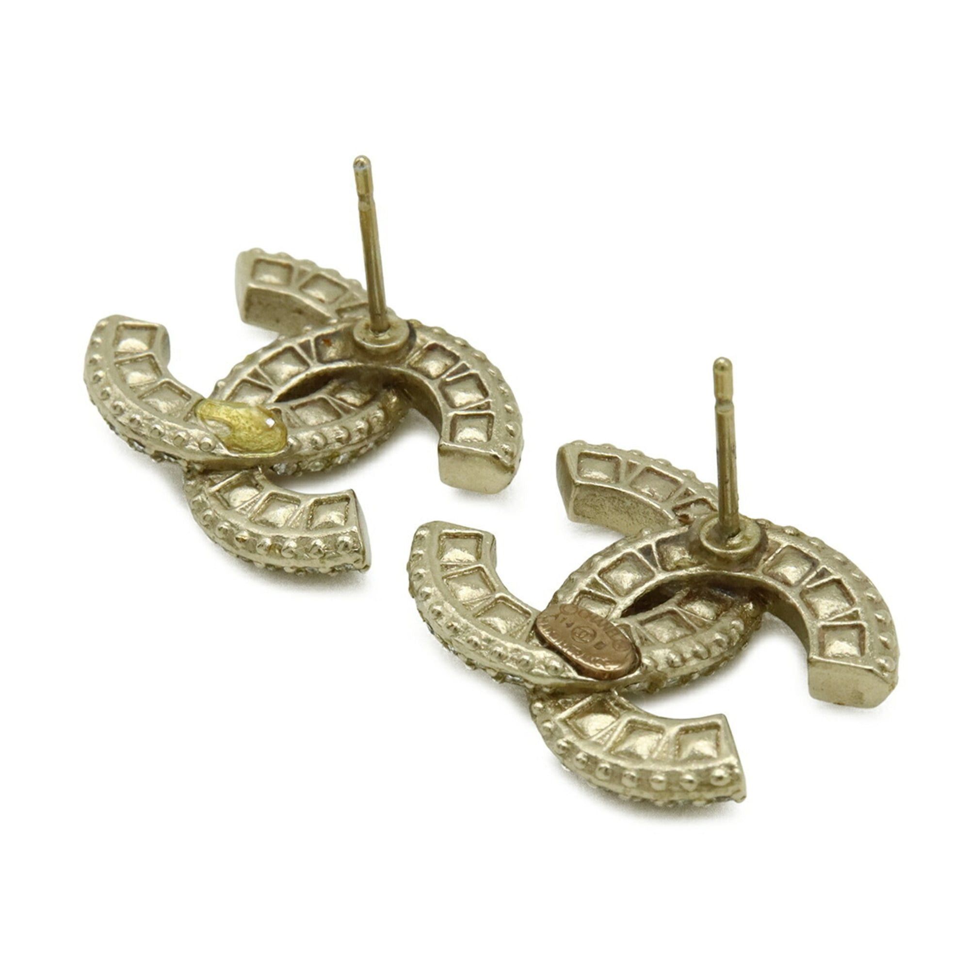 Chanel CHANEL Coco Mark Stud Earrings with Rhinestones, GP Gold, A14 B Size ONE SIZE - 5 Thumbnail