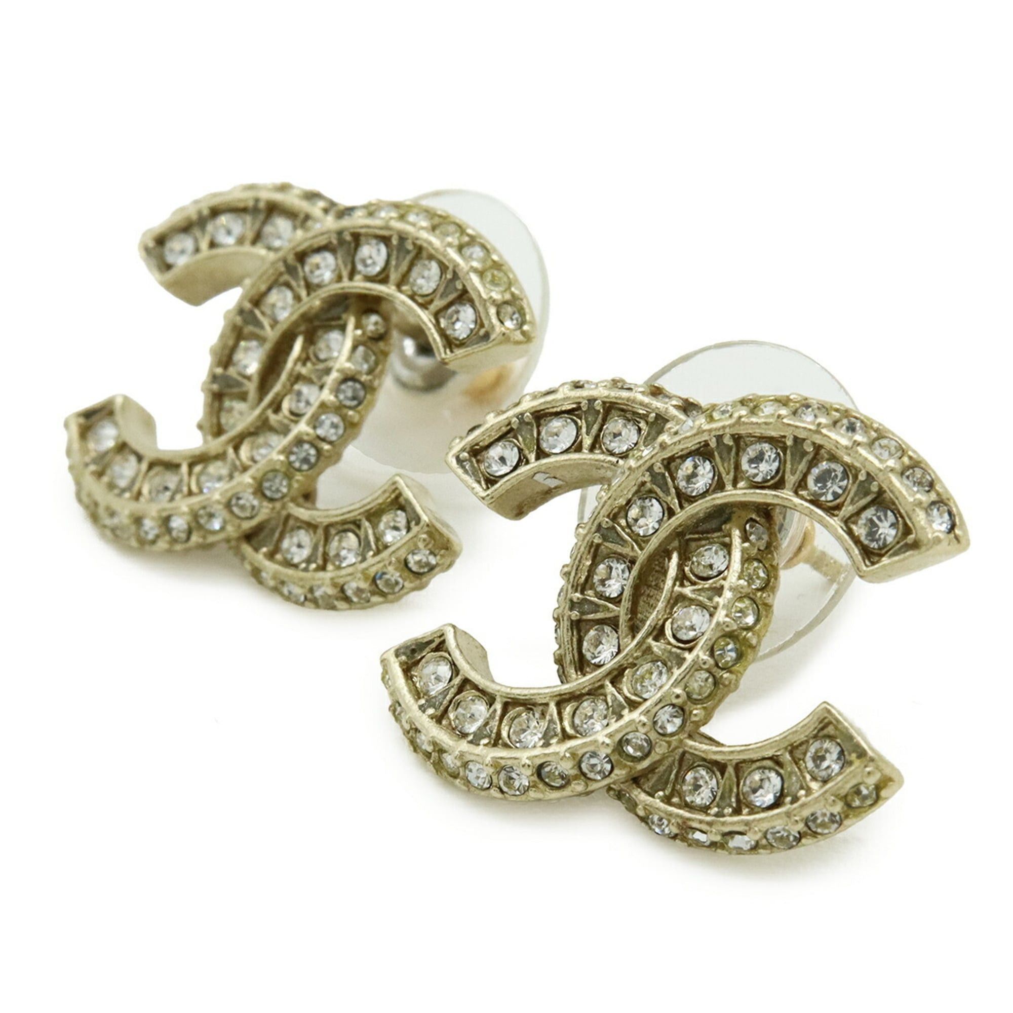 Chanel CHANEL Coco Mark Stud Earrings with Rhinestones, GP Gold, A14 B Size ONE SIZE - 3 Thumbnail