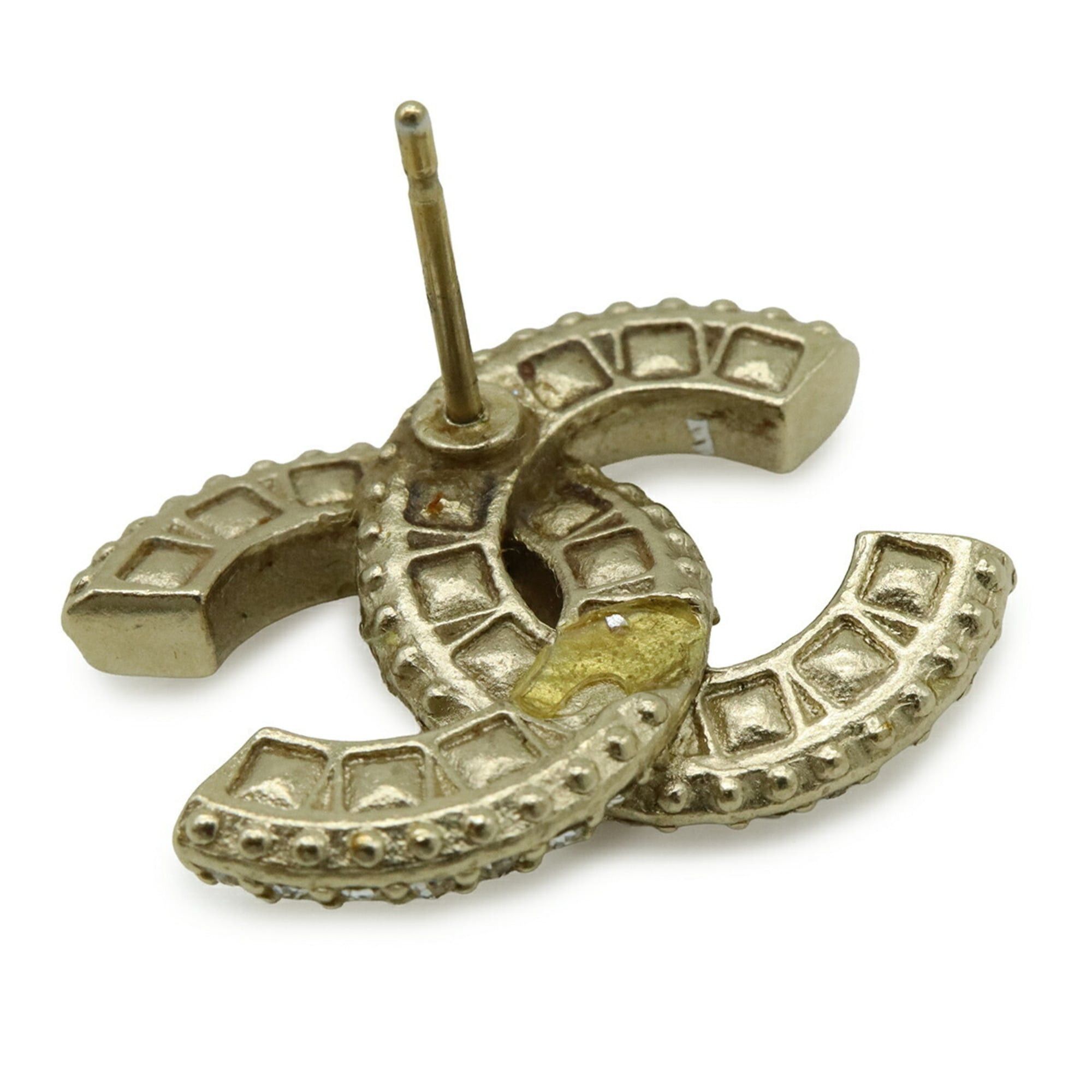 Chanel CHANEL Coco Mark Stud Earrings with Rhinestones, GP Gold, A14 B Size ONE SIZE - 6 Thumbnail