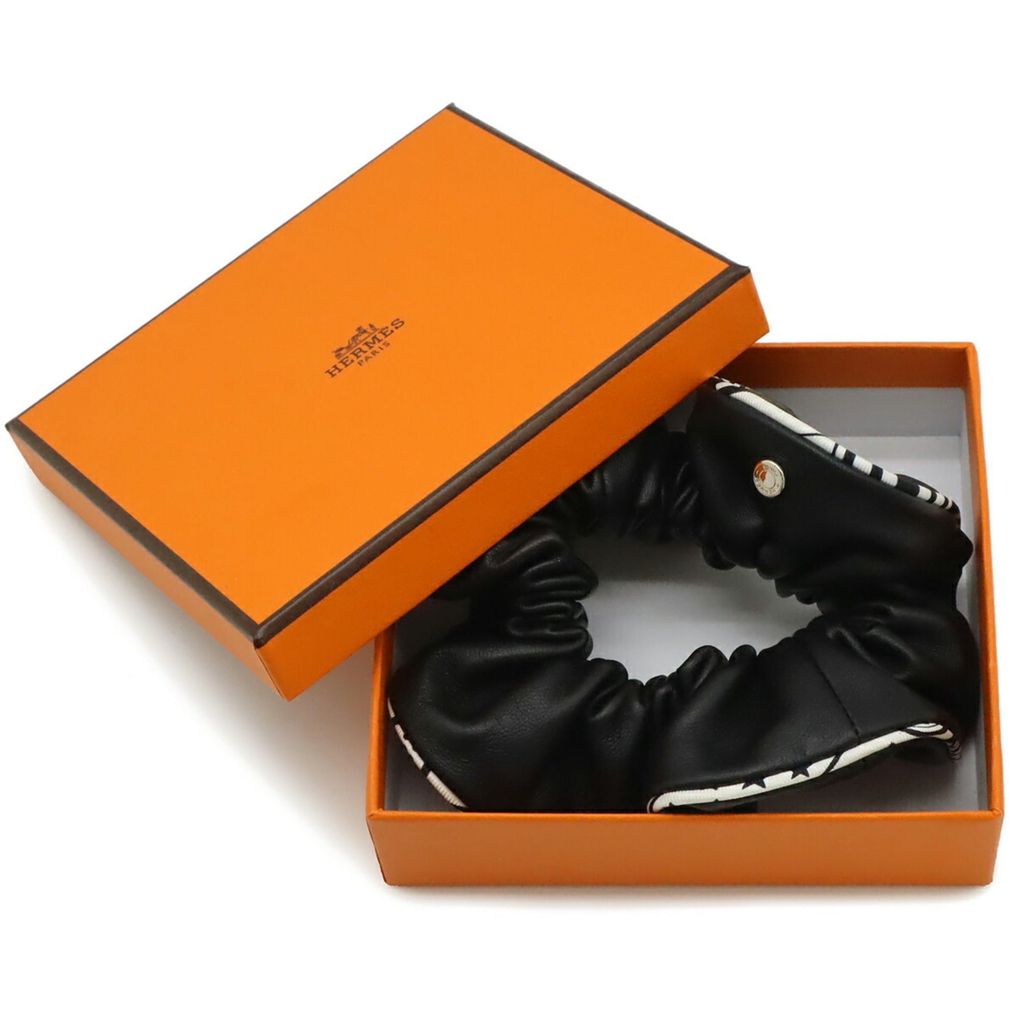 Hermes HERMES Claudia Hair Scrunchie, Silk Trim Leather, Black, White Size ONE SIZE - 6 Thumbnail