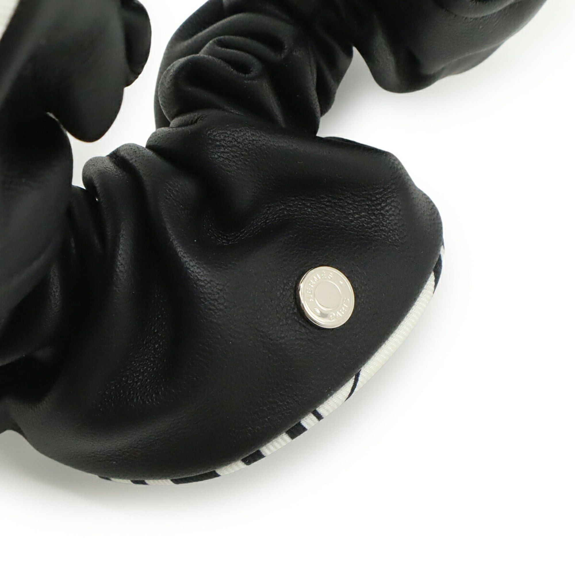 Hermes HERMES Claudia Hair Scrunchie, Silk Trim Leather, Black, White Size ONE SIZE - 5 Thumbnail