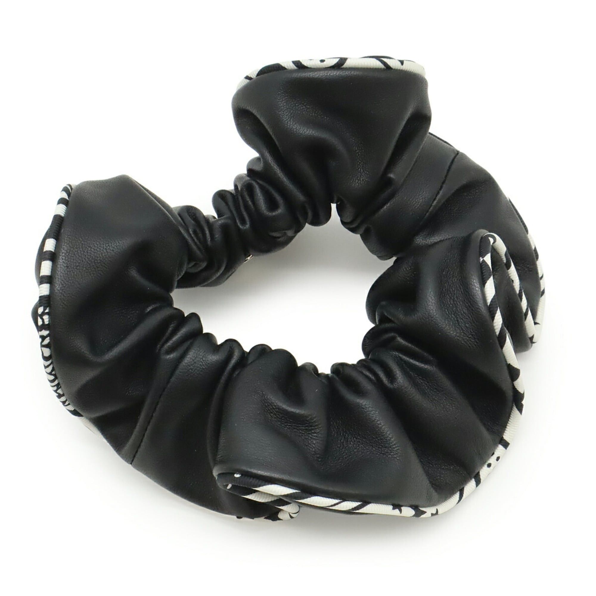 Hermes HERMES Claudia Hair Scrunchie, Silk Trim Leather, Black, White Size ONE SIZE - 3 Thumbnail