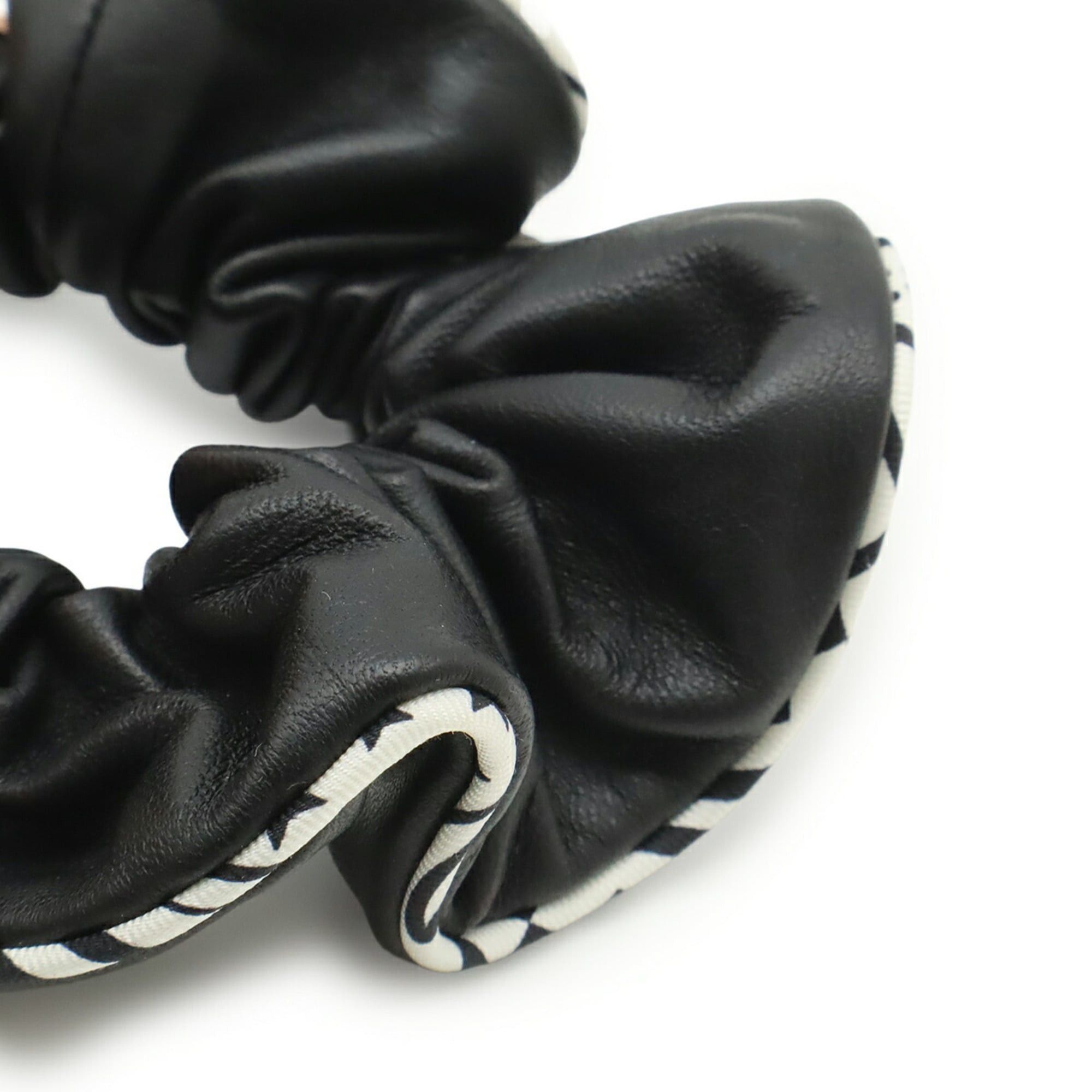 Hermes HERMES Claudia Hair Scrunchie, Silk Trim Leather, Black, White Size ONE SIZE - 4 Thumbnail