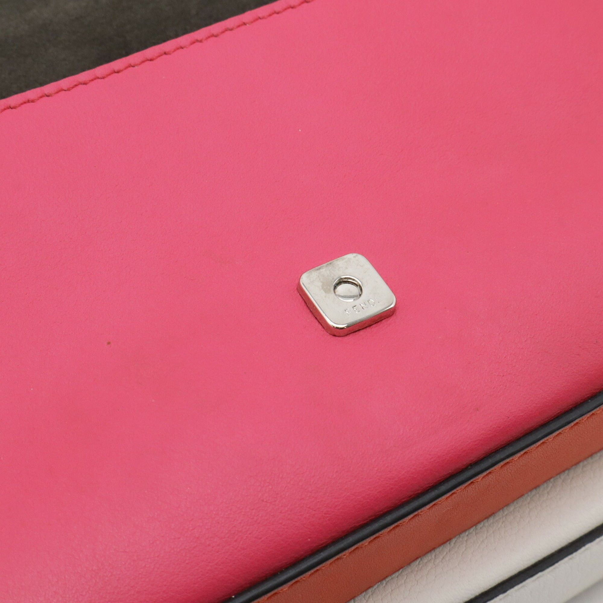 Fendi FENDI Double Micro Bucket Handbag Chain Shoulder Bag Flower Leather White Pink 8M0371 Size ONE SIZE - 7 Thumbnail