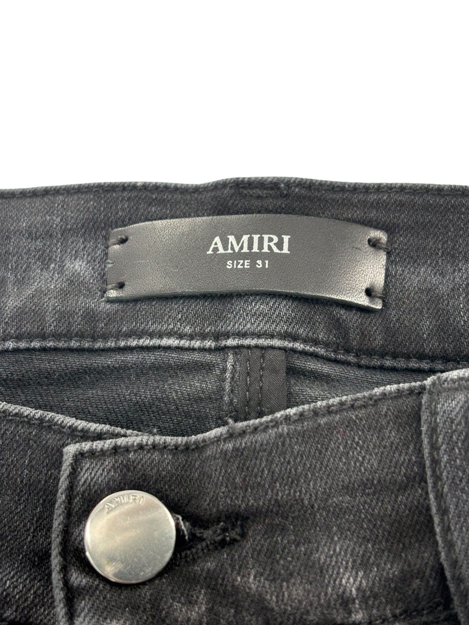 Amiri Hollywood Logo Patch Distressed Denim Black Size US 31 - 2 Thumbnail