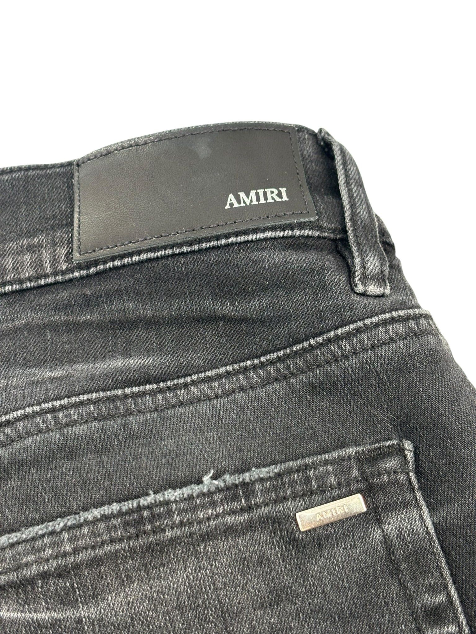 Amiri Hollywood Logo Patch Distressed Denim Black Size US 31 - 3 Thumbnail