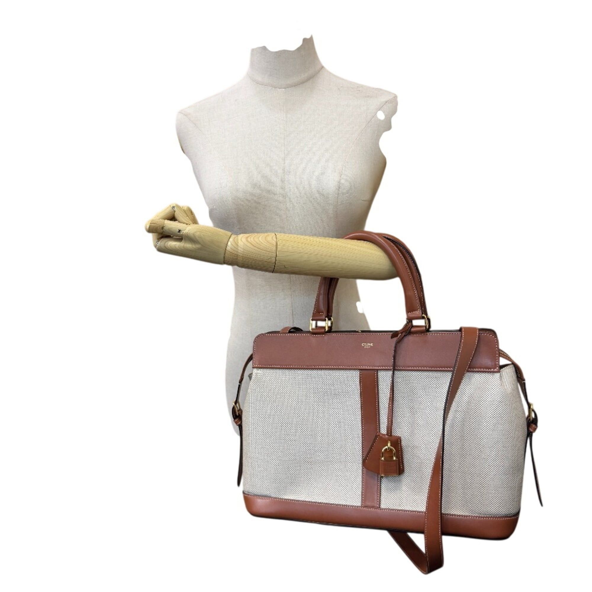 Celine CELINE Cabas de France 2-way Handbag/Shoulder Bag with Leather Trim, Beige Size ONE SIZE - 17 Thumbnail