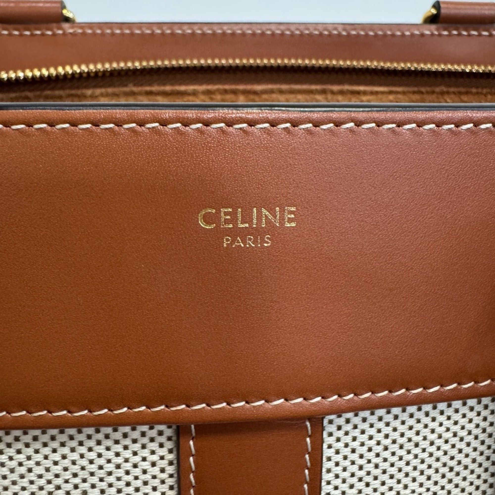Celine CELINE Cabas de France 2-way Handbag/Shoulder Bag with Leather Trim, Beige Size ONE SIZE - 14 Thumbnail