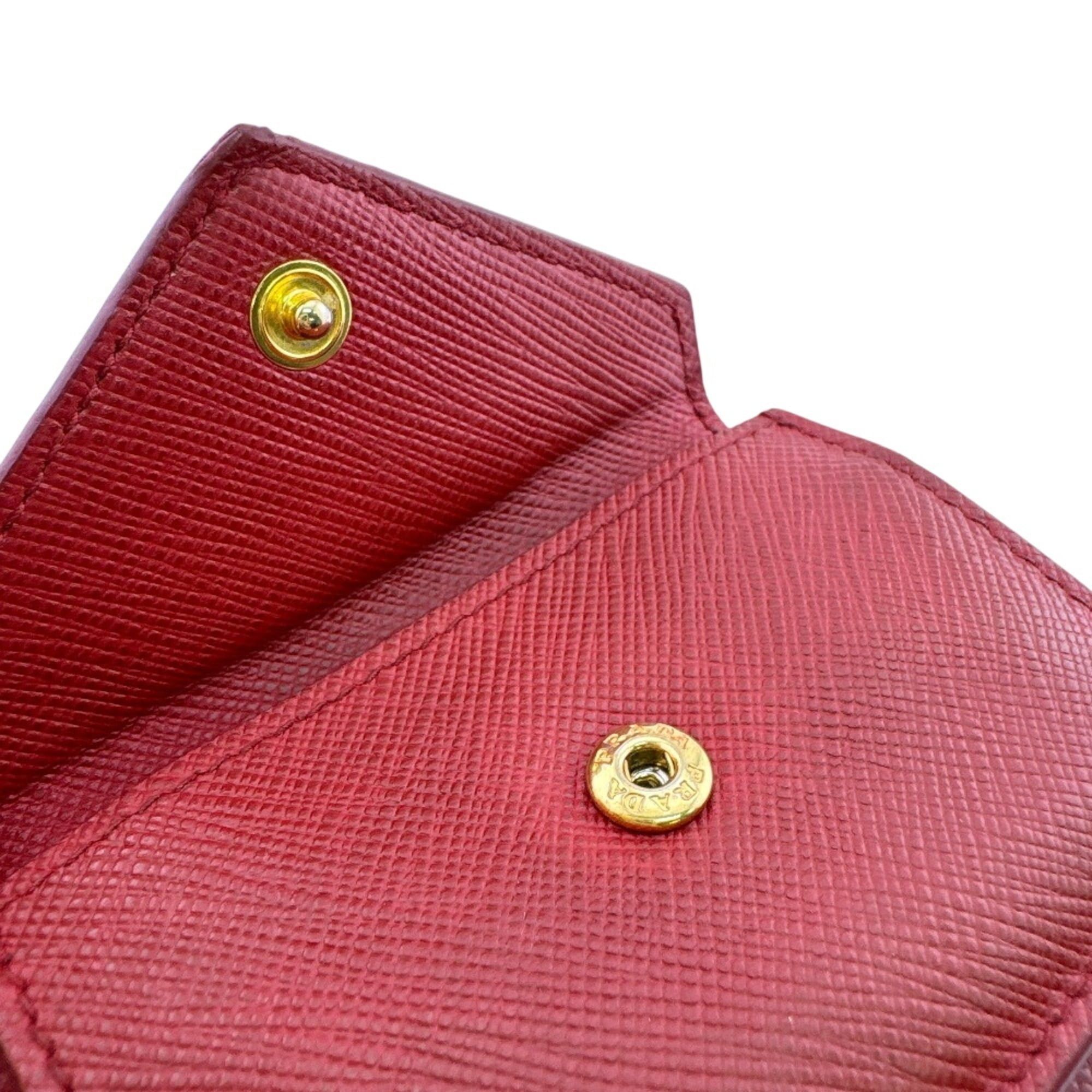 Prada PRADA Compact Wallet, Logo Plate, Saffiano Leather, Tri-fold Red Size ONE SIZE - 8 Thumbnail