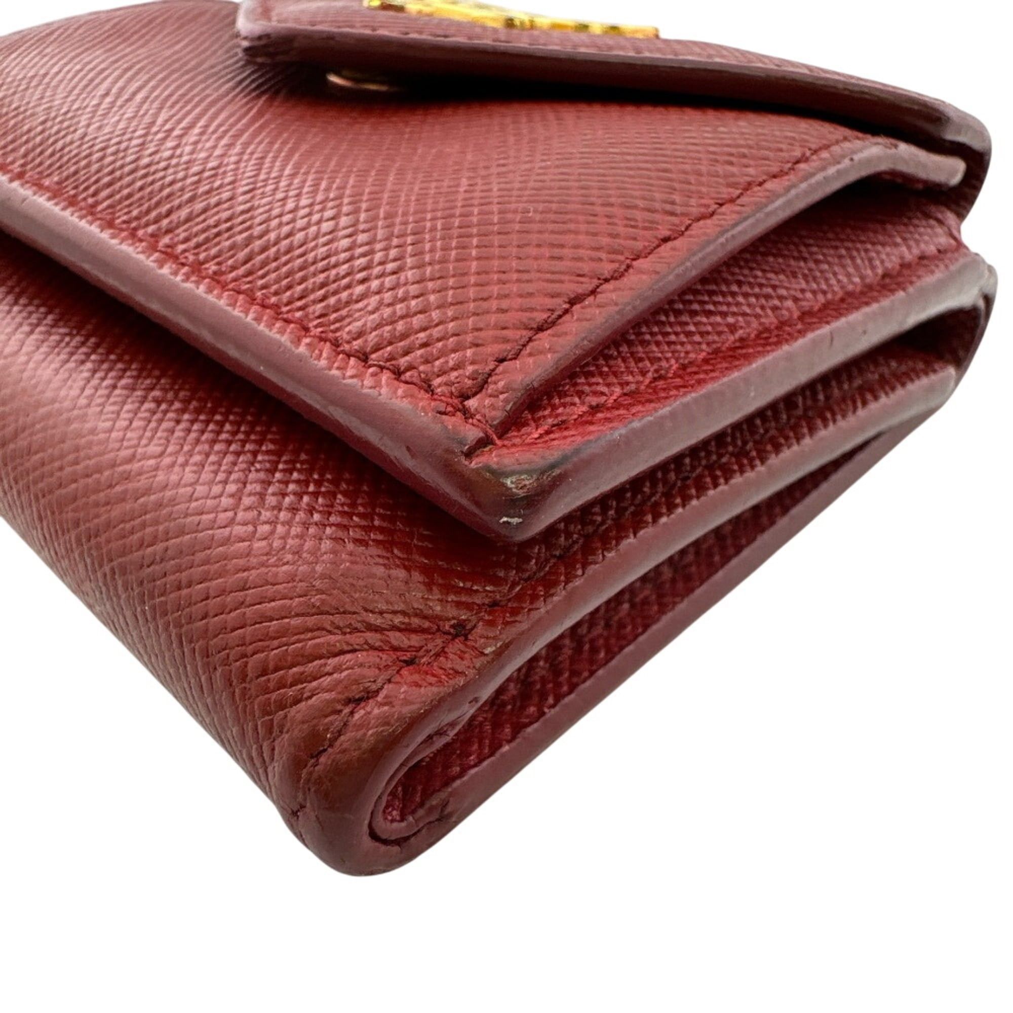 Prada PRADA Compact Wallet, Logo Plate, Saffiano Leather, Tri-fold Red Size ONE SIZE - 4 Thumbnail