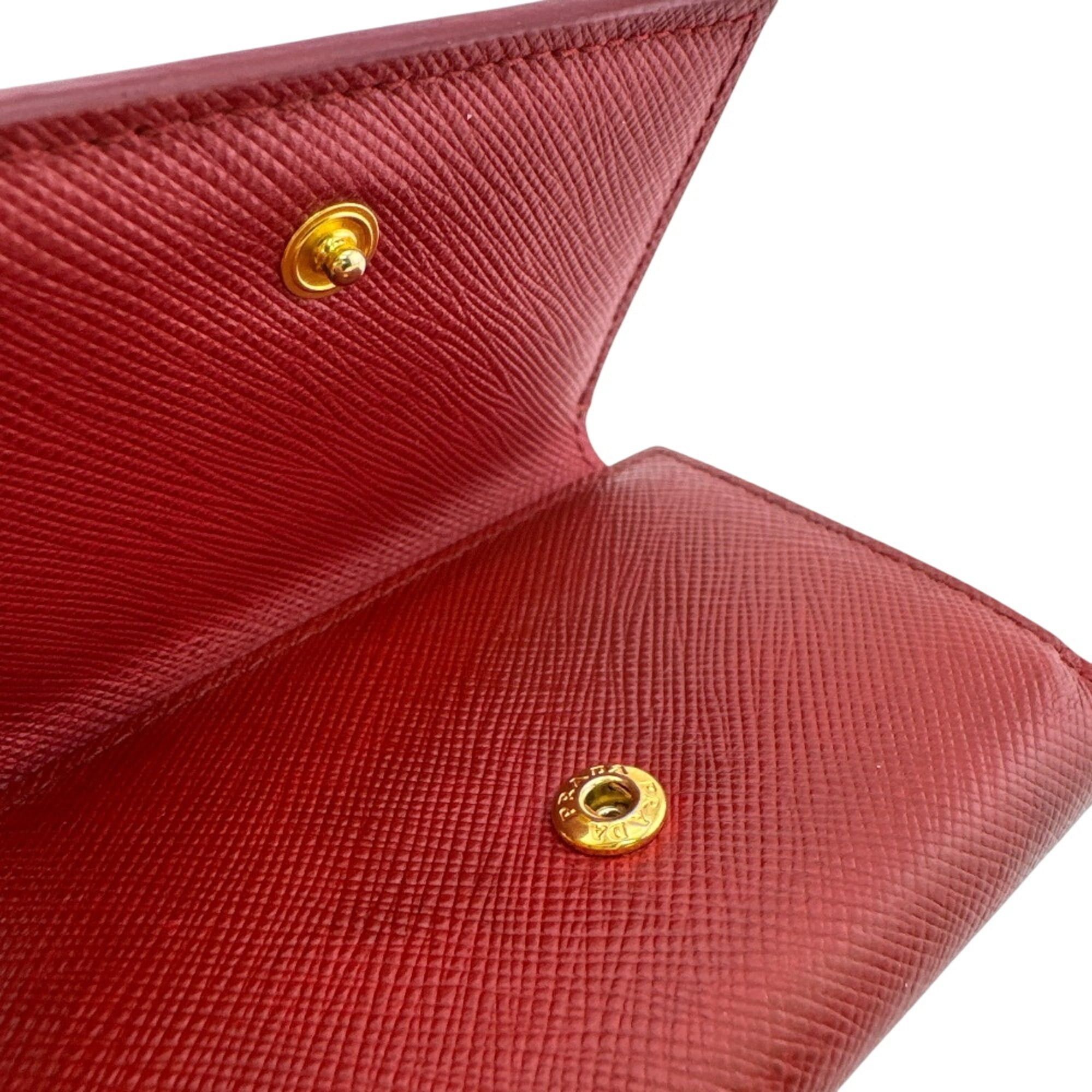 Prada PRADA Compact Wallet, Logo Plate, Saffiano Leather, Tri-fold Red Size ONE SIZE - 10 Thumbnail