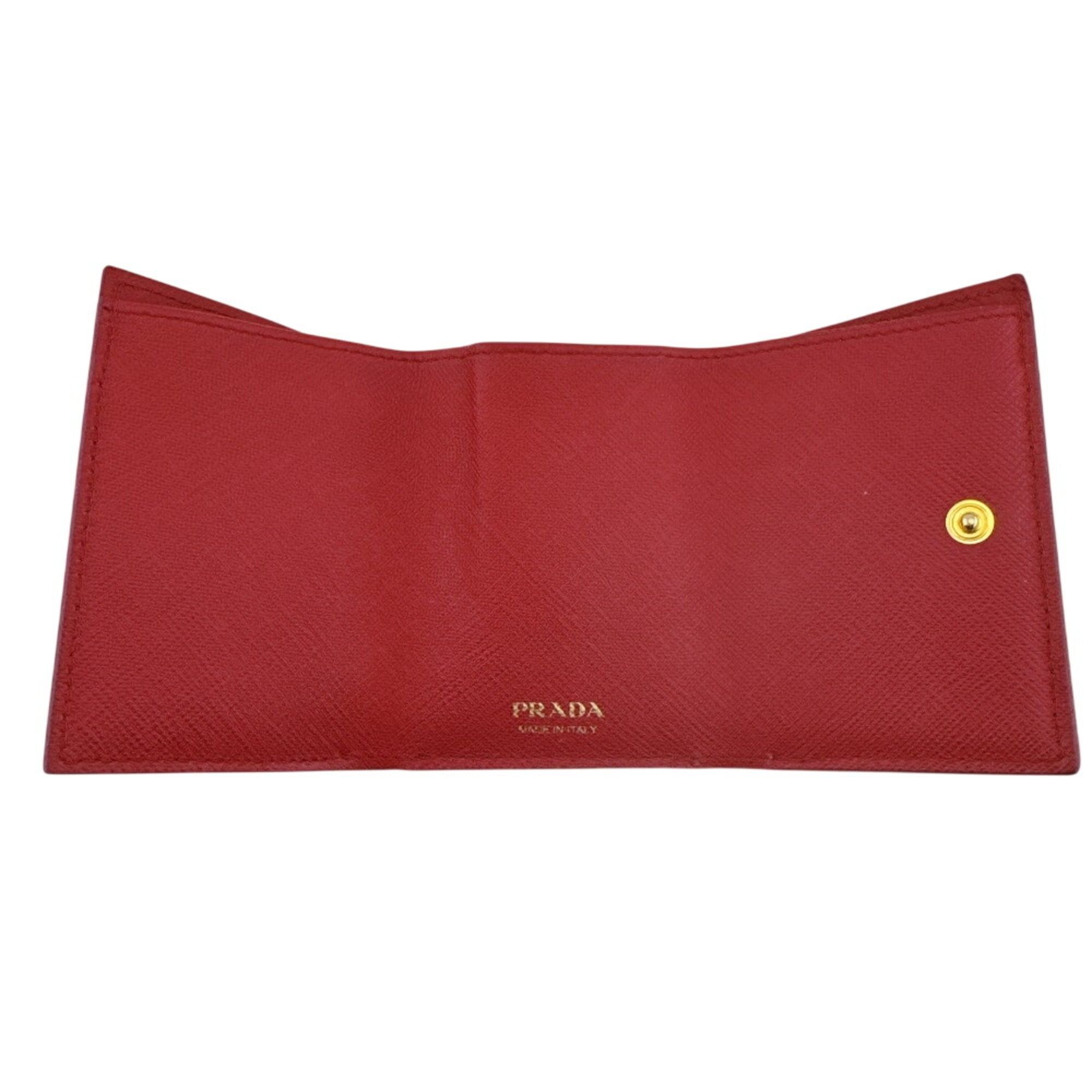 Prada PRADA Compact Wallet, Logo Plate, Saffiano Leather, Tri-fold Red Size ONE SIZE - 11 Thumbnail
