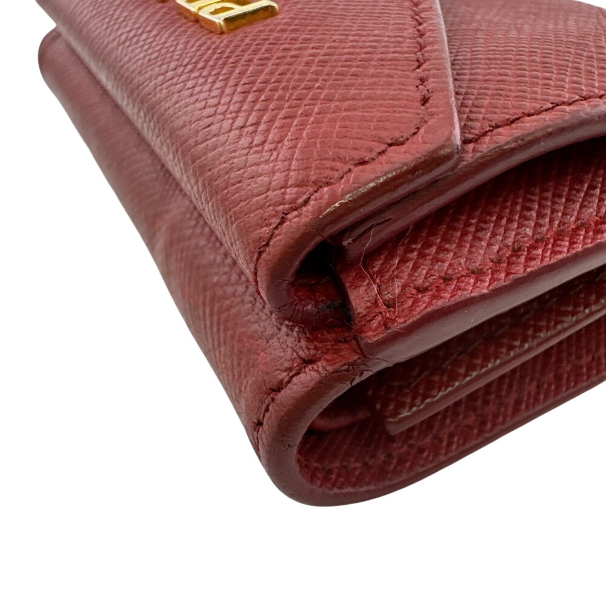 Prada PRADA Compact Wallet, Logo Plate, Saffiano Leather, Tri-fold Red Size ONE SIZE - 6 Thumbnail